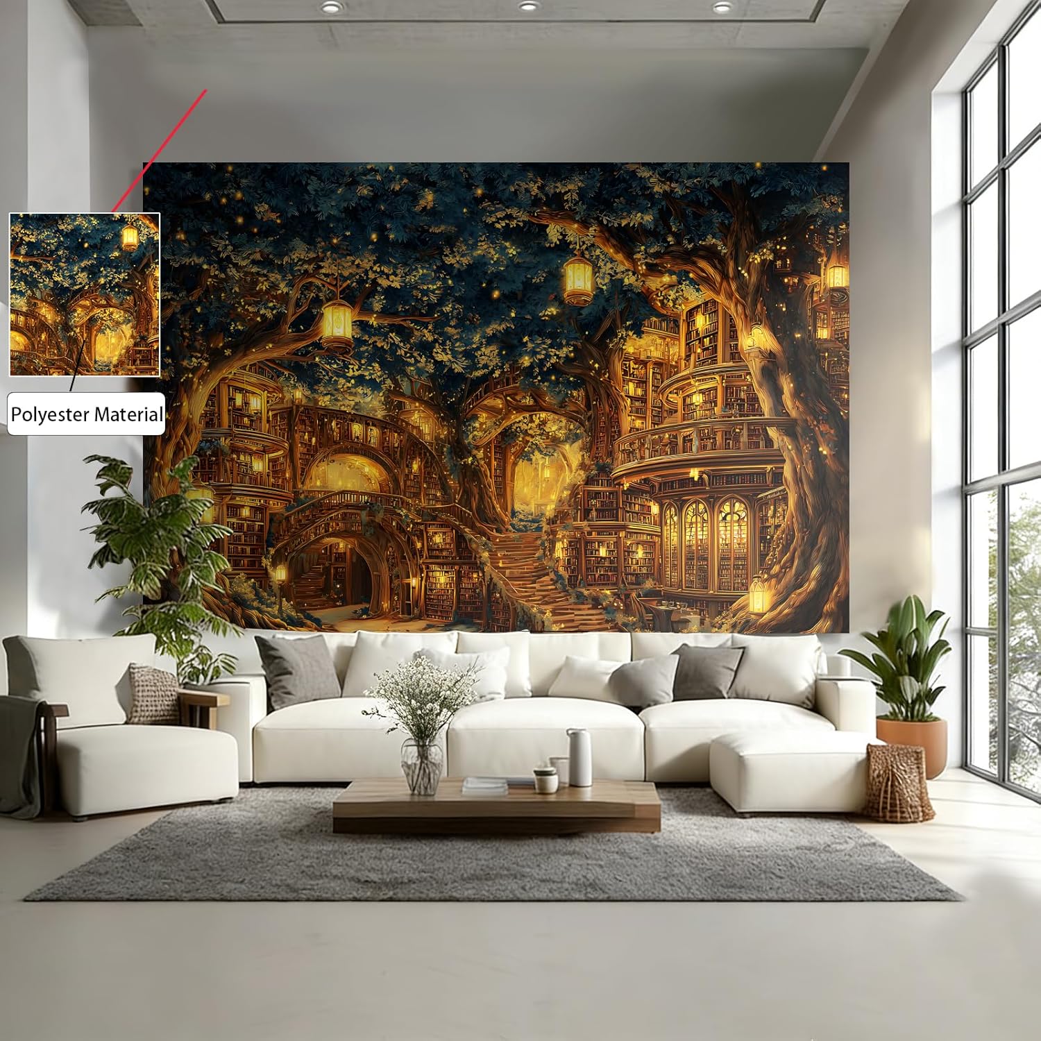 KKYEJLQYI Forest Library Tapestry Tree Bookshelf Tapestries Wall Hanging Vintage Fantasy Fairy Treehouse Tapestry for Bedroom, Living Room 78.74×59.05 inch (Treehouse)