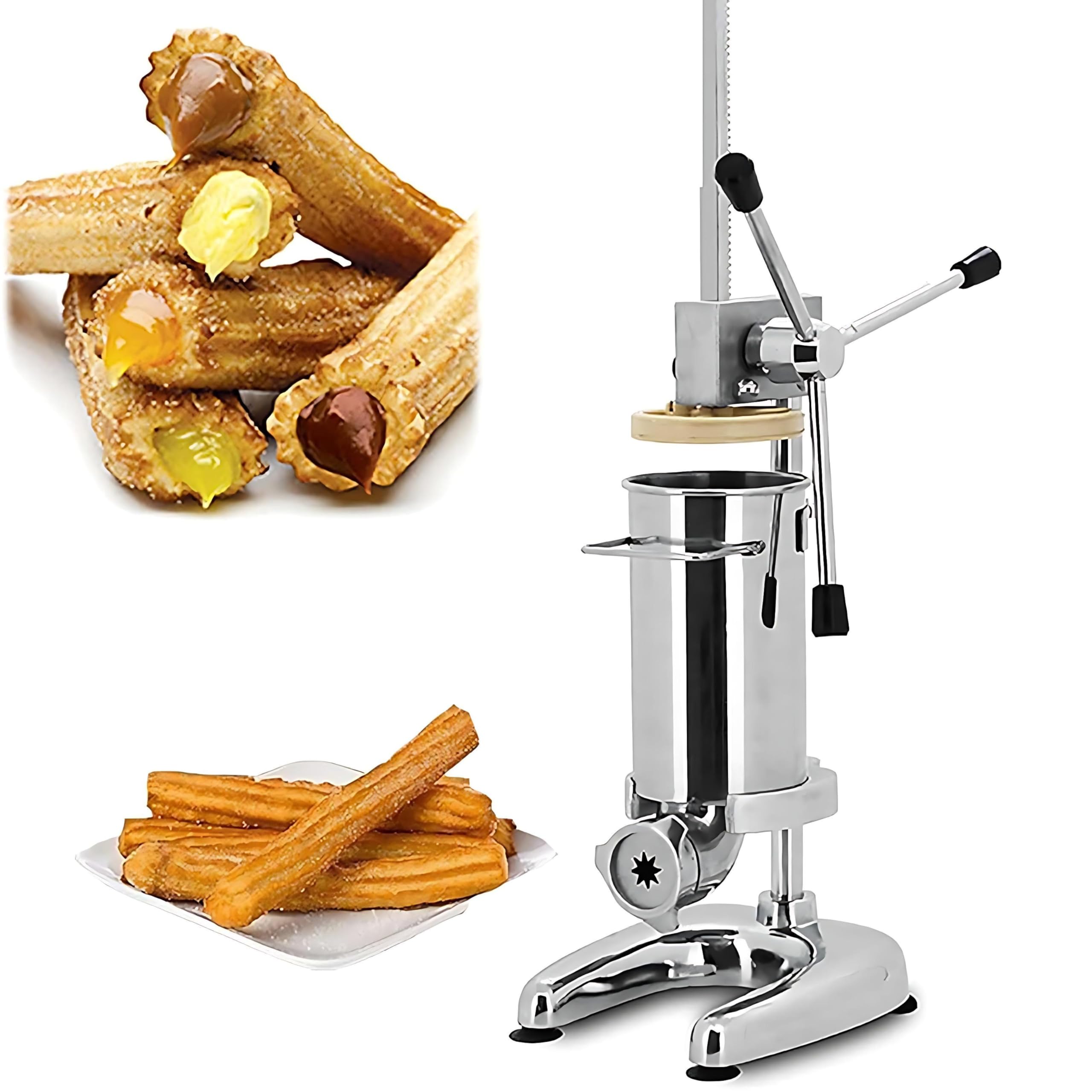 Kommerzieller Churro-Maker, 3L Manuelle Spanische Donut-Churrera-Maker-Maschine mit 5 Formen, Vertikale Churrera-Maschine aus Edelstahl, Churros-Füllmaschine, für Bäckereien