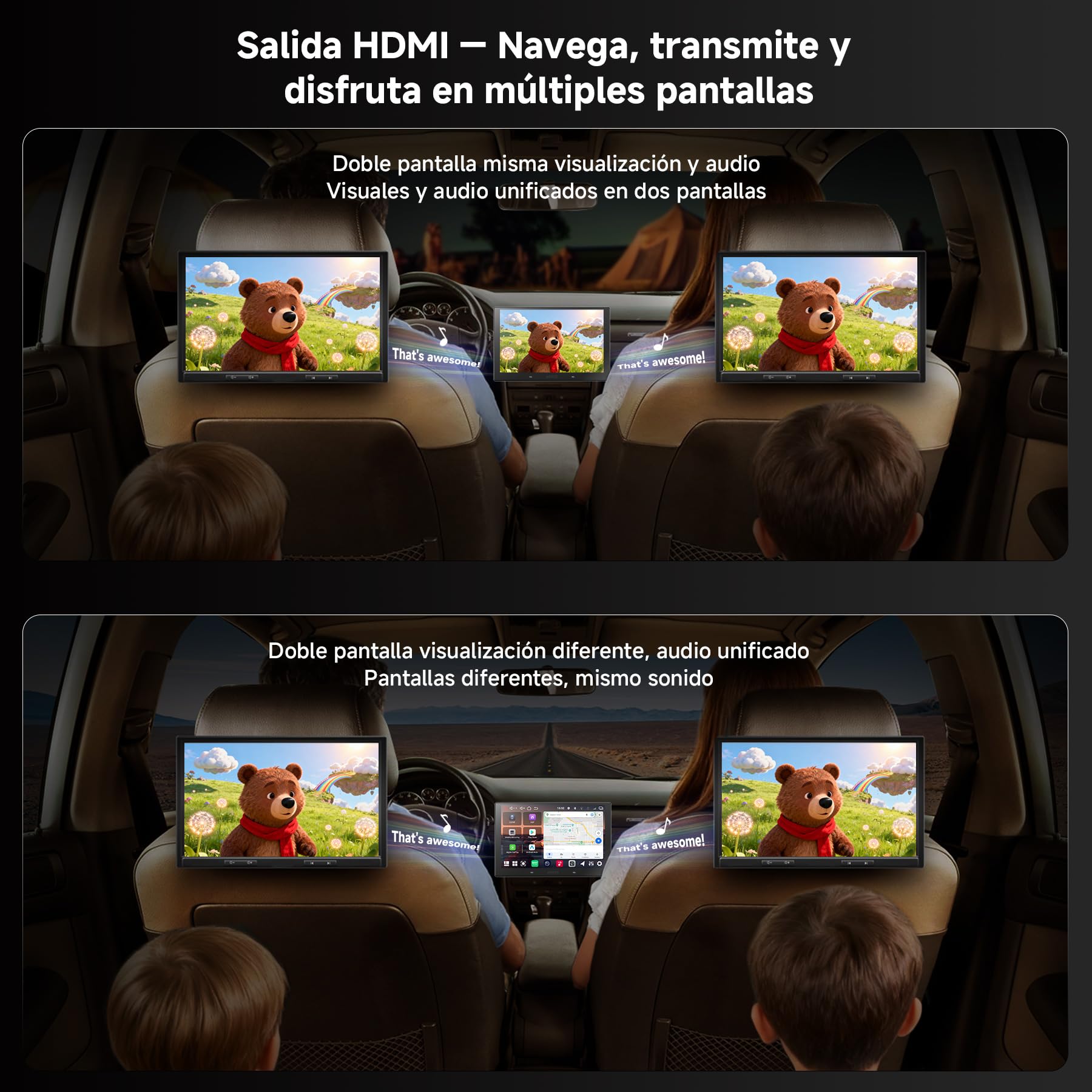 V10 10.1" QLED Android Radio Coche 2DIN, 6GB+128GB, 4G LTE, Karaoke en el Coche, aptX HD Bluetooth 5.4，DSP/7.1.2 Canales, DVR 4 Canales, CarPlay y Android Auto inalámbricos, Asistente IA
