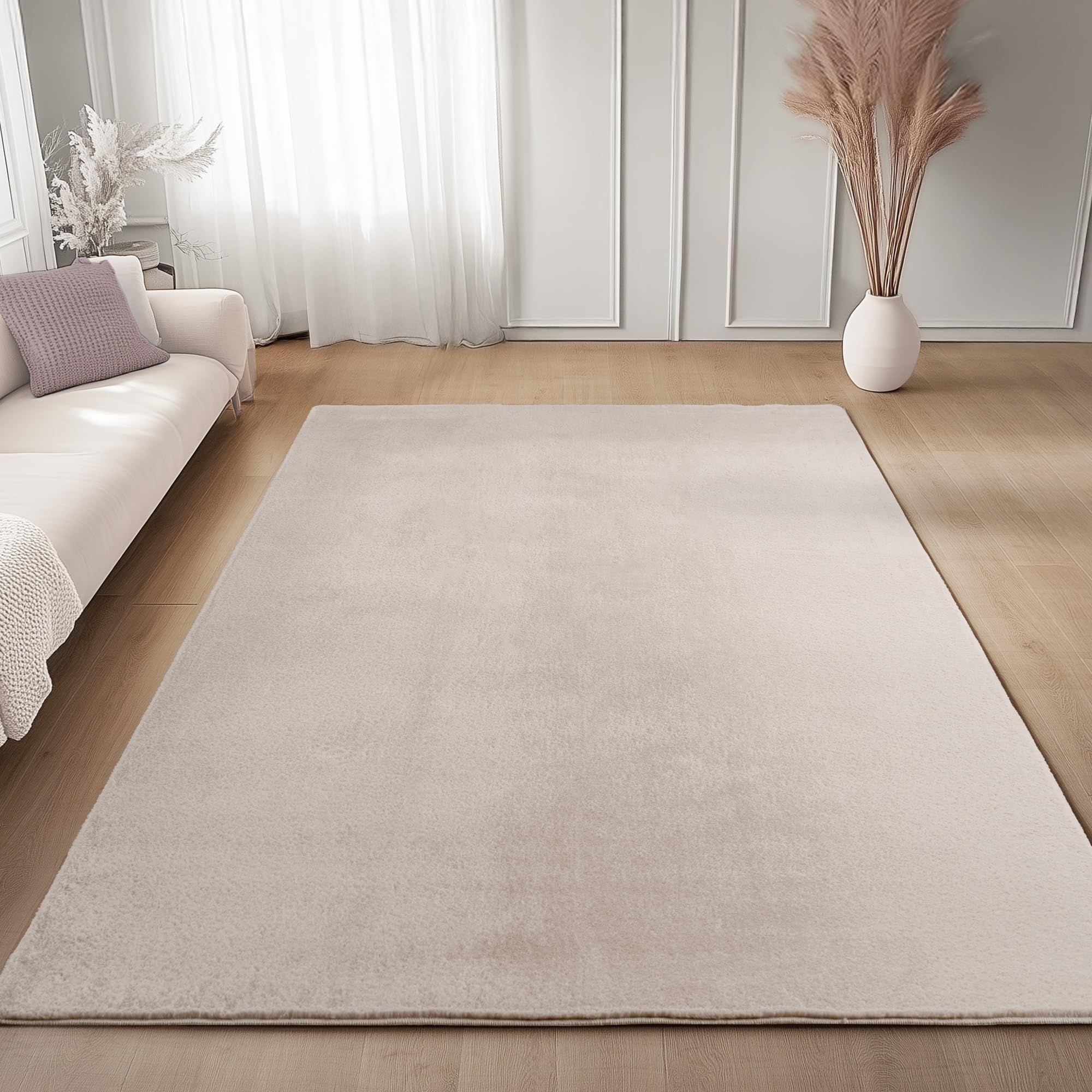 Carpettex Teppich Creme 120x160 cm- Kurzflor Teppich Waschbar, weich & rutschfest, modern einfarbiges Design für Wohnzimmer, Küche Schlafzimmer, & Kinderzimmer