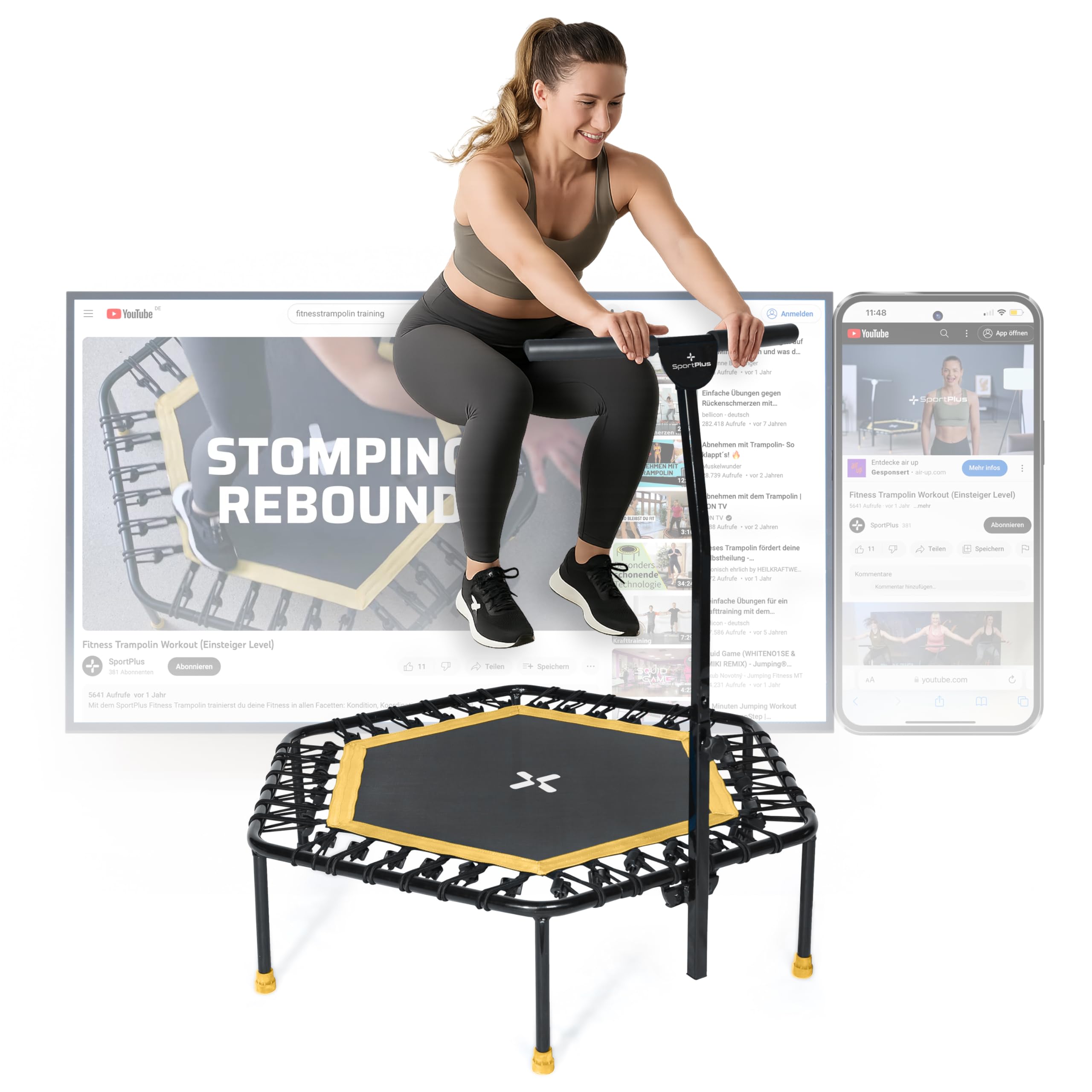 SportPlus Fitness Trampolin Indoor für Zuhause