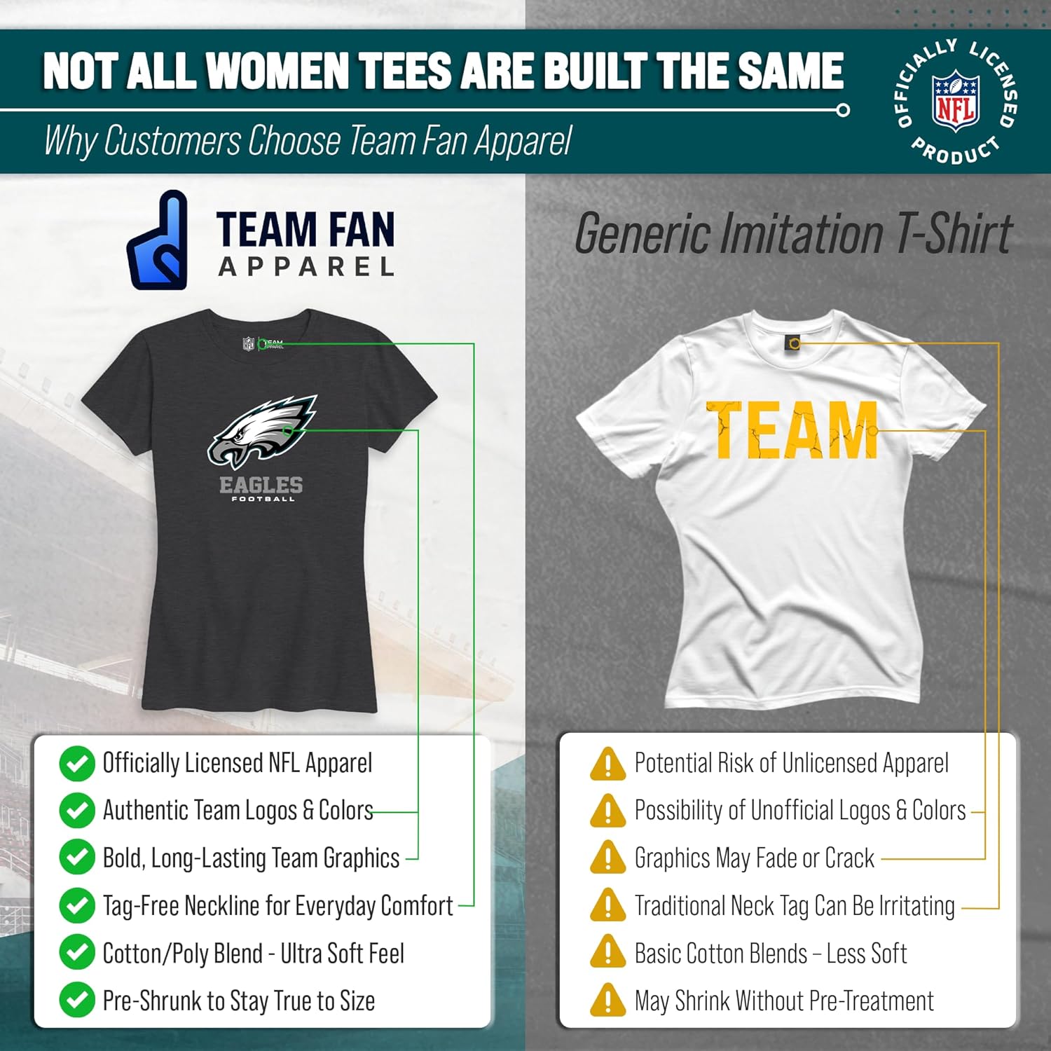 Team Fan Apparel Women's NFL Ultimate Fan Logo Short Sleeve T-Shirt - 100% Cotton - Officially Licensed - Tagless Tee (Philadelphia Eagles - Black, X-Large) - Image 2
