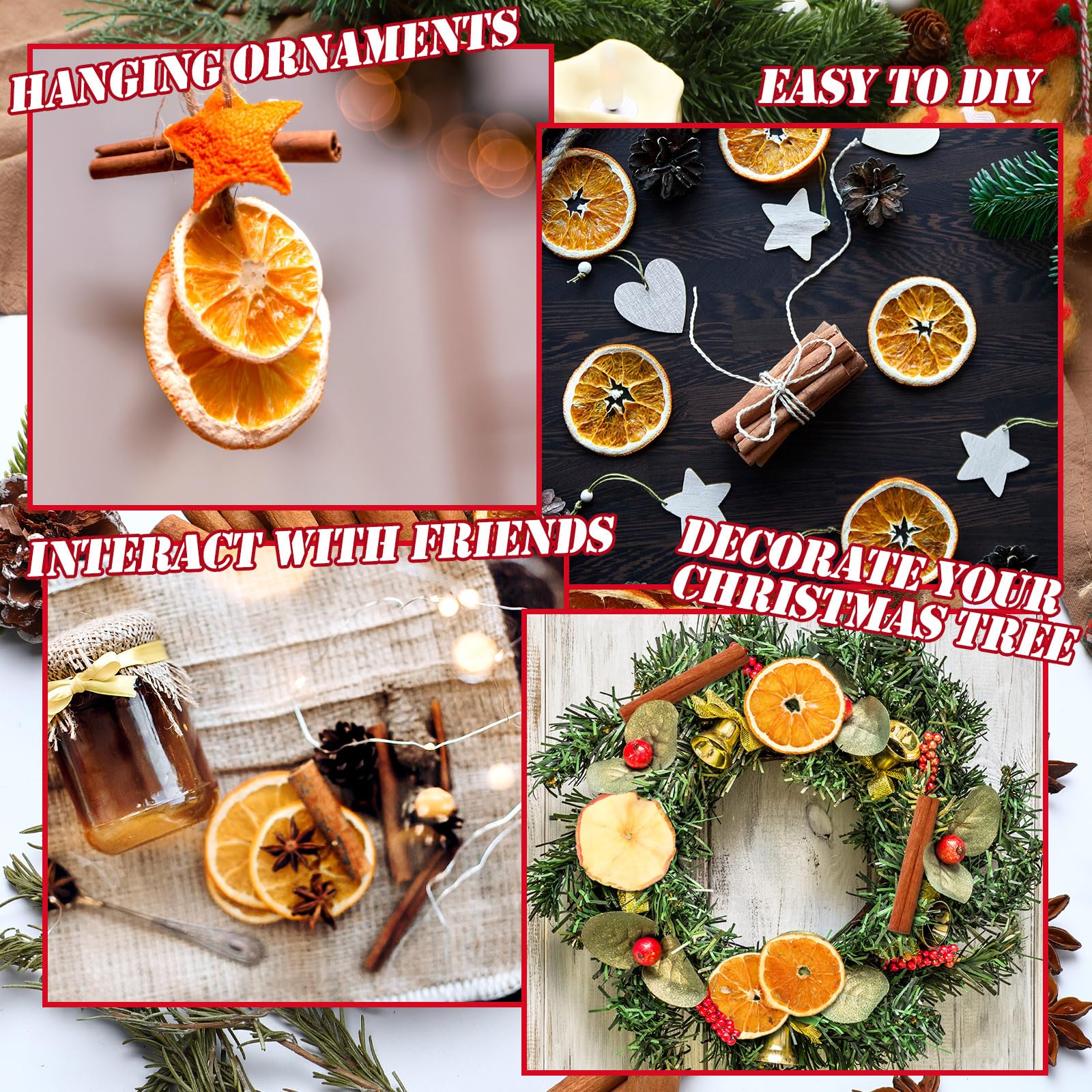 Knitgrip 2 Stück Weihnachten Potpourri Simmer Pot Simmering Potpourri Bowl Filler Xmas Simmer Pot Kit für Herd getrocknete Orange Apfelscheiben Zimtstangen Herd für Weihnachtsdekoration (klassischer