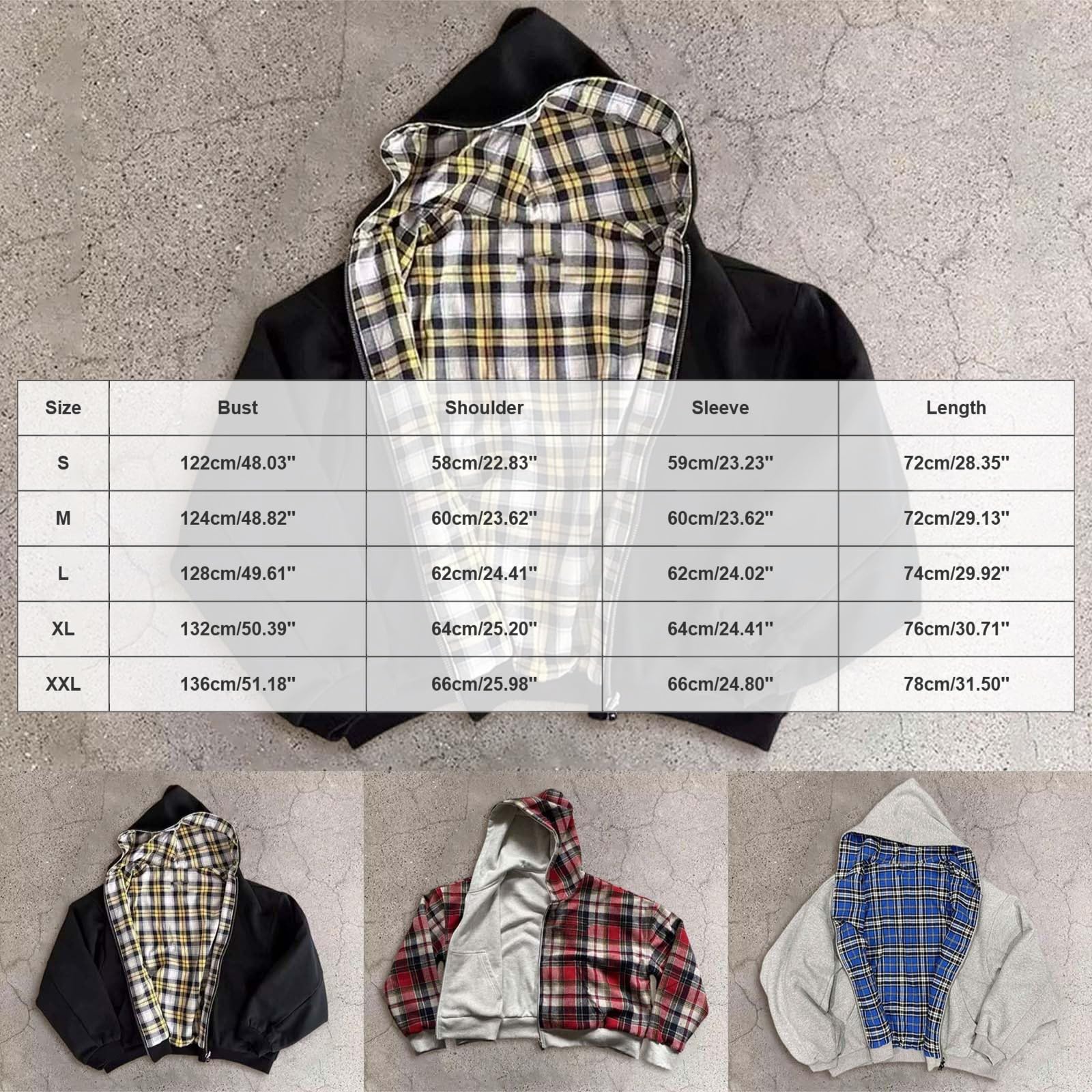 Veste Homme Bombers Réversible Zip Doublure Carreaux Automne Capuche Chic Casual Oversize Ample Chaud Épais Confortable Large Retro Urbain Streetwear Hiver Doux