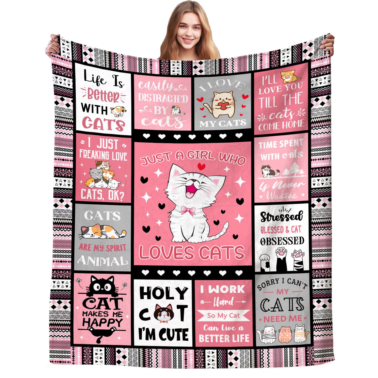 Magazasi Cute Cat Blanket Gifts for Women Just a Girl Who Loves Cats Soft Cozy Flannel Cats Throw Blanket Gift for Cat Lovers Sofa Couch Bedding Decoration 50"X40"INCH