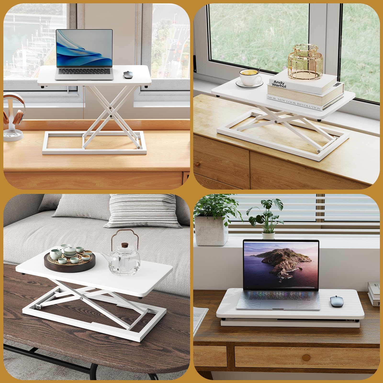 Weiß Höhenverstellbarer Stehpult Konverter,34 * 60cm Steh-Sitz Schreibtisch,Ultradünne Schreibtischkonverter, Laptop stehschreibtisch aufsatz,Geeignet für Büro, Arbeitszimmer, Wohnzimmer