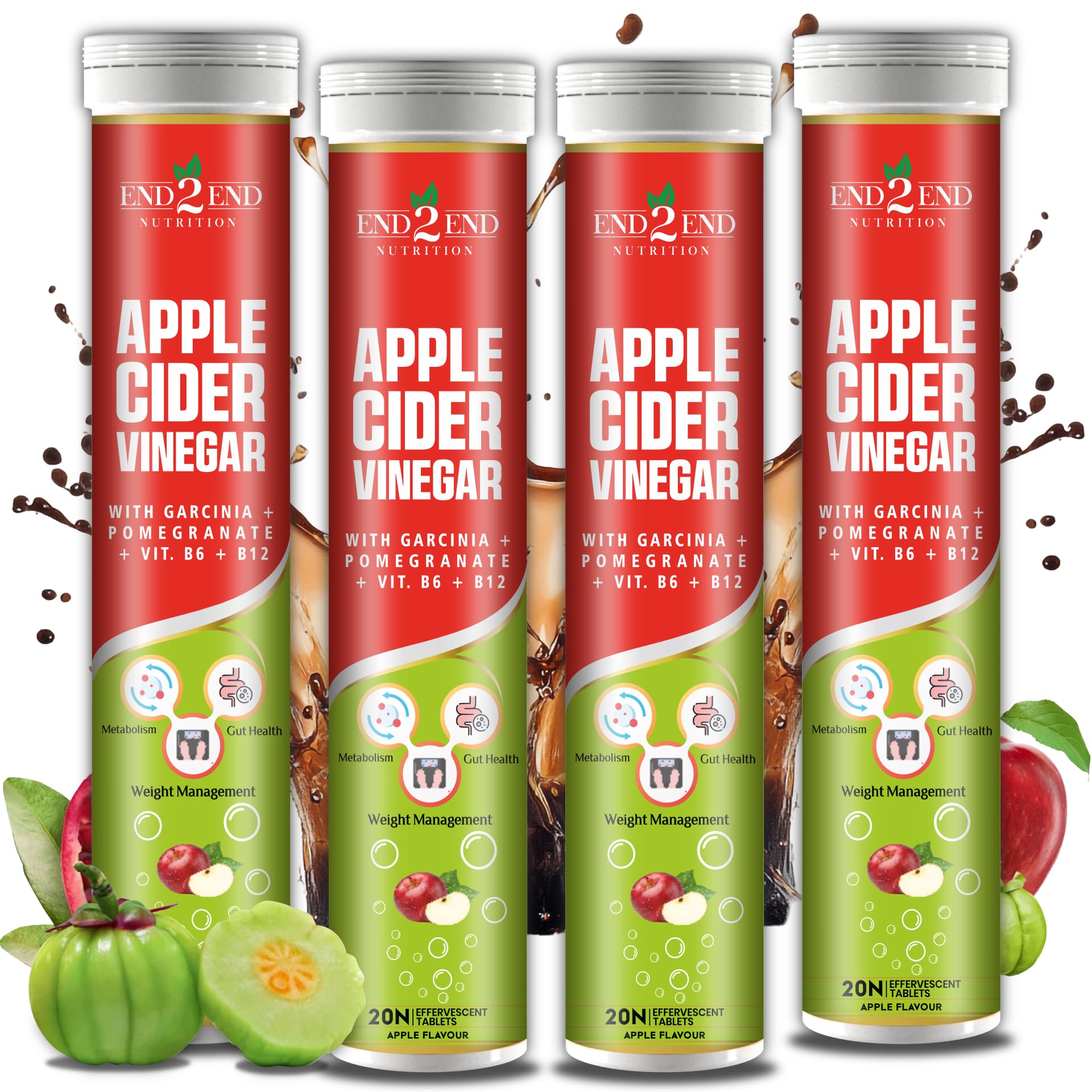 End2End Nutrition Apple Cider Vinegar (ACV) Effervescent tablets with for Men and Women | Gut Health, Skin Health, Immunity Booster - 80 Tablets