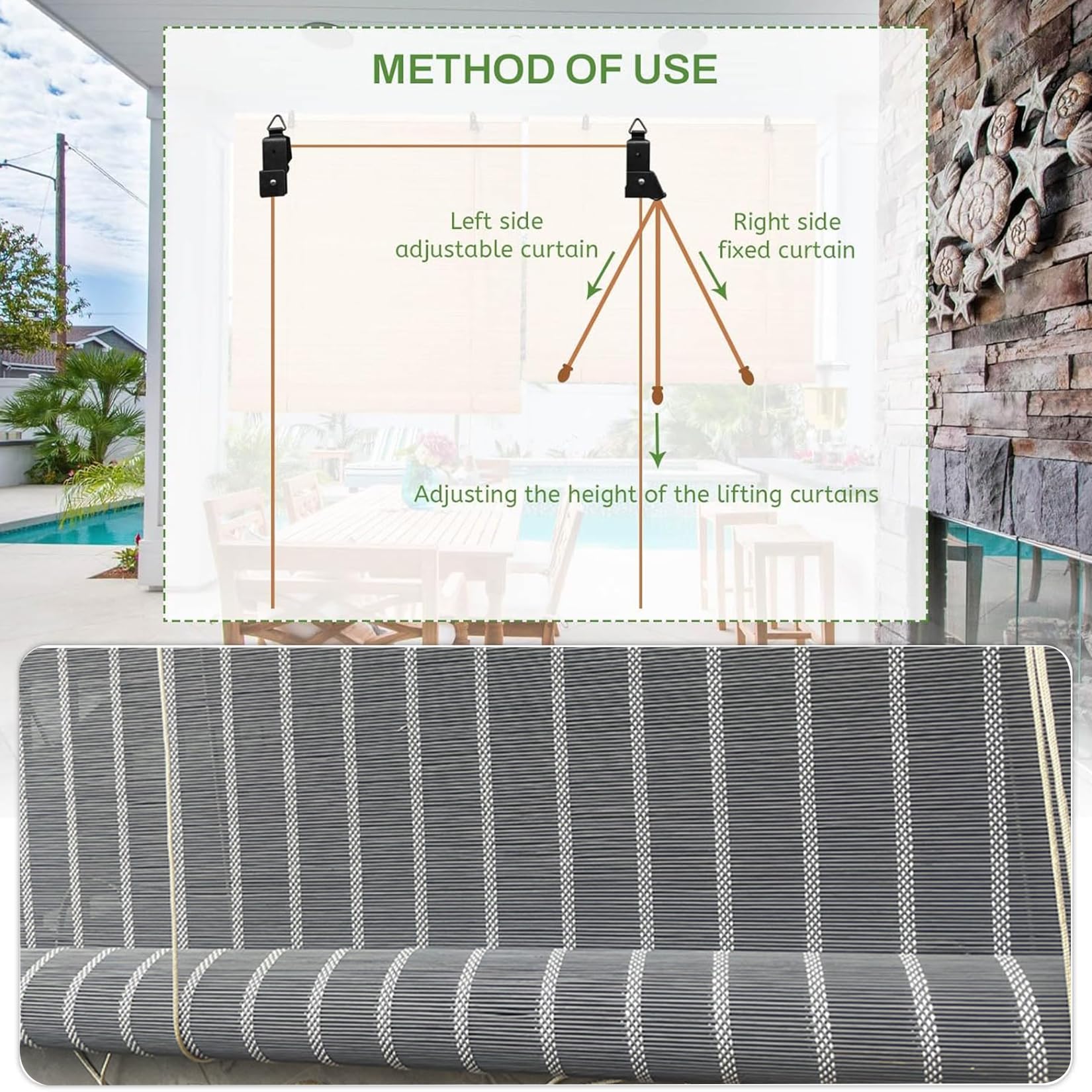 Retro Bambù Tenda a Rullo, Tapparella Bamboo Da Esterno Privacy Traspirante Tenda da Sole Oscurante In Bambù Con Sollevatore,per Interni/Esterni,Personalizzate