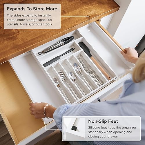 Miniatura 5 de KitchenEdge Organizador de cubiertos, cubiertos y utensilios de alta calidad para cajones de cocina, expandible de 15 a 25 pulgadas de ancho, 10