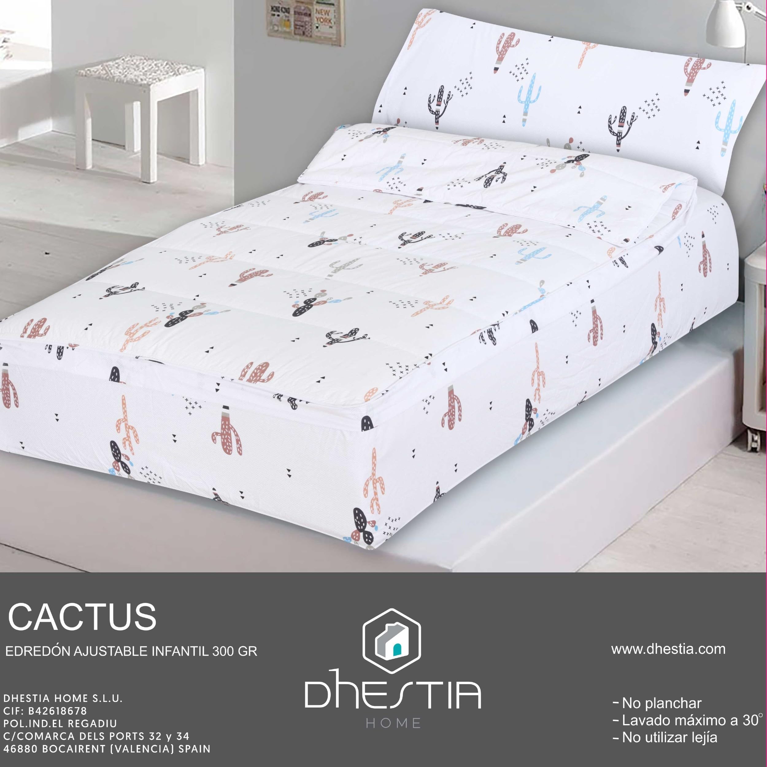 DHESTIA HOME - Saco Nórdico con Cremallera Edredón Ajustable Cama Infantil Cactus - Color ÚNICO, Talla Cama 90