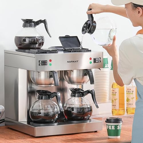 Miniatura 7 de Cafetera comercial de doble goteo, 200 tazashora, 7.2L verter sobre cafetera con 4 jarras de vidrio y 4 calentadores, cafetera doble de acero