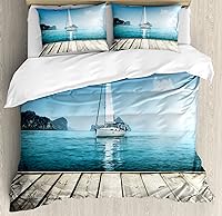 Vista 285 de Ambesonne Juego de funda de edredón color menta, líneas onduladas horizontales a rayas blancas abstractas de tonos suaves, exhibición de arte