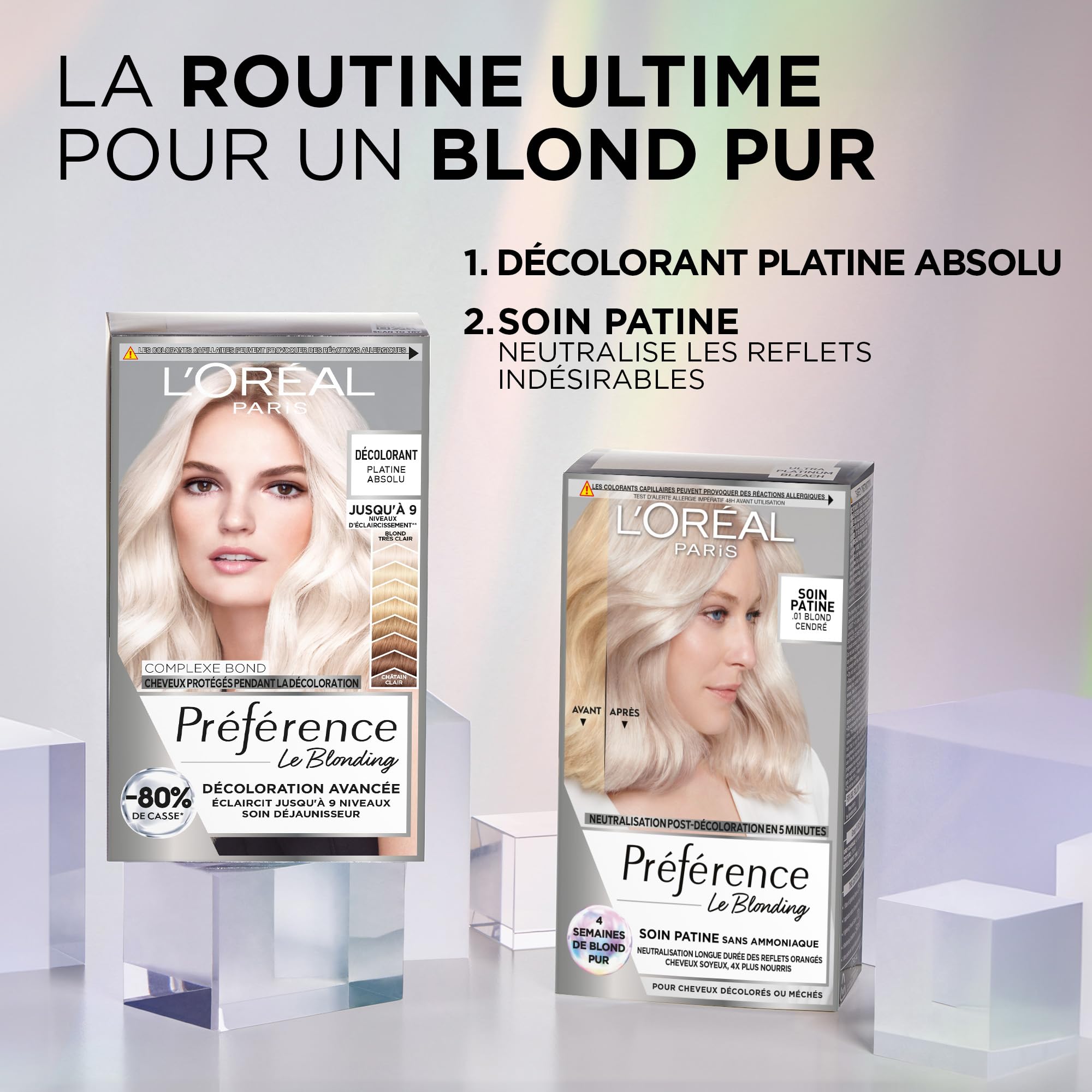 L’ORÉAL PARIS - Soin Patine Post-Décoloration - Neutralise les Reflets Orangés & Nourrit les Cheveux - Sans Ammoniaque - Préférence Le Blonding - Teinte : Blond Cendré (01)