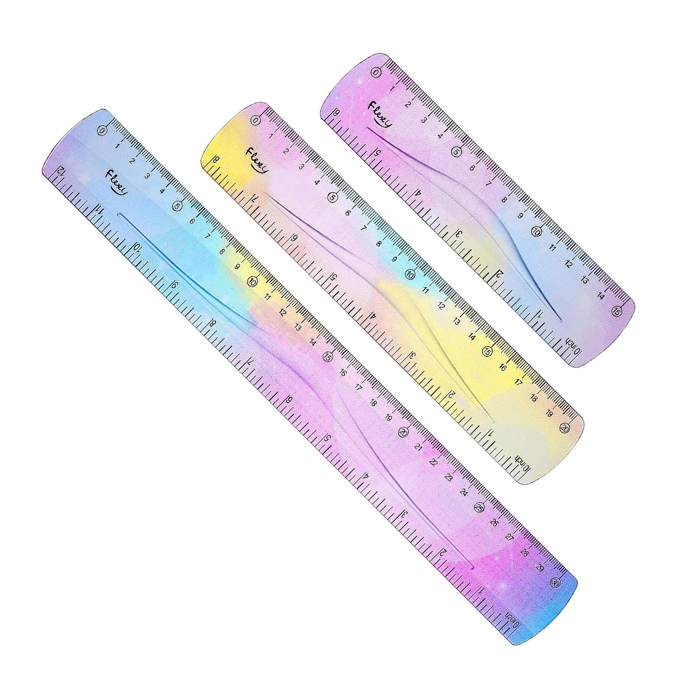 JSKWIKE 3 Pcs flexibles regla de degradado de color regla plegable regla suave de con división en pulgadas y centímetros adecuada para oficina escuela hogar