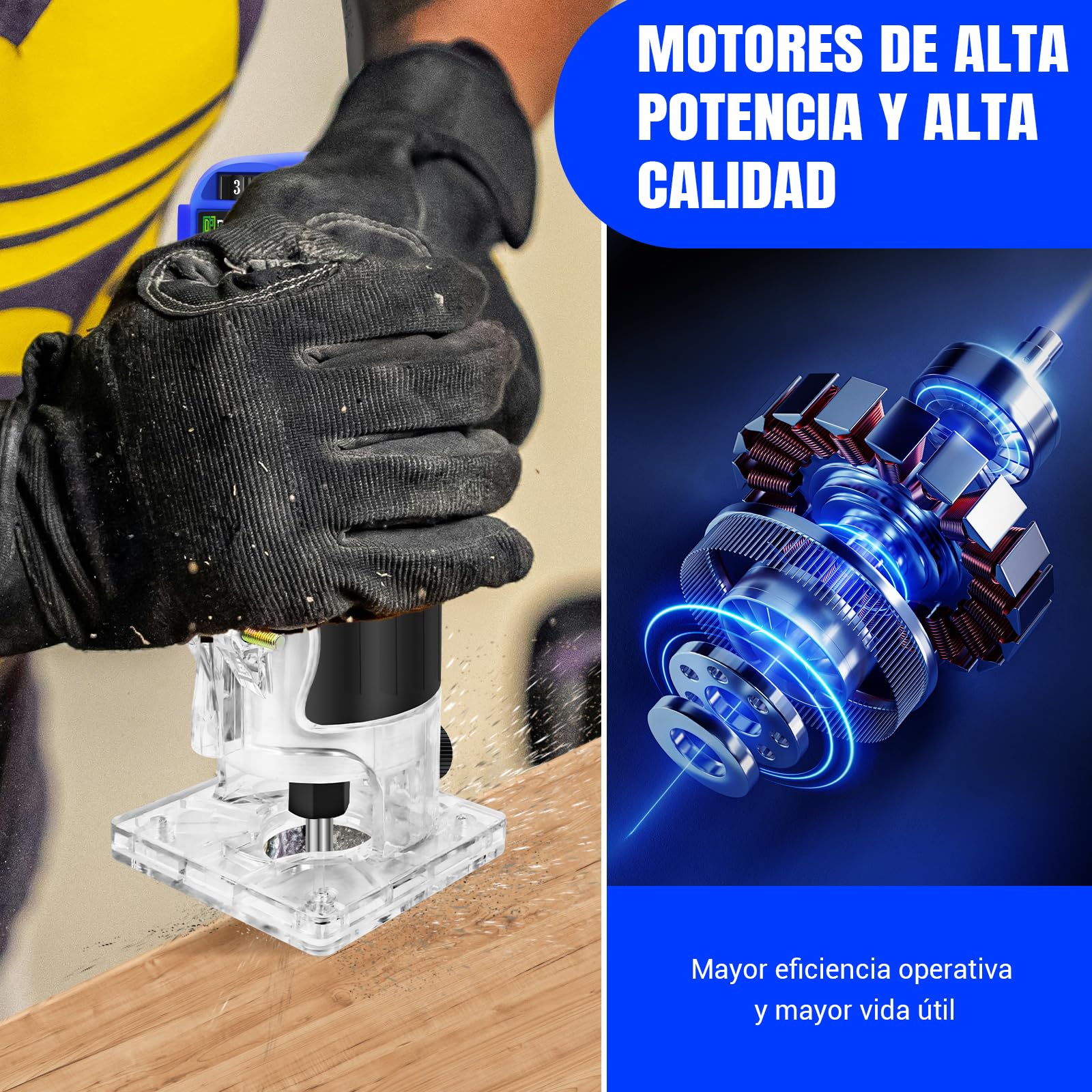 Fresadora De Palma Herramienta, Recortadora De Madera, Mano De Madera Eléctrica Recortadora, Fresadora De Mano Para Madera, 27000R/min 6 Velocidades Variables, Tupí Eléctrico de Mano para Bricolaje