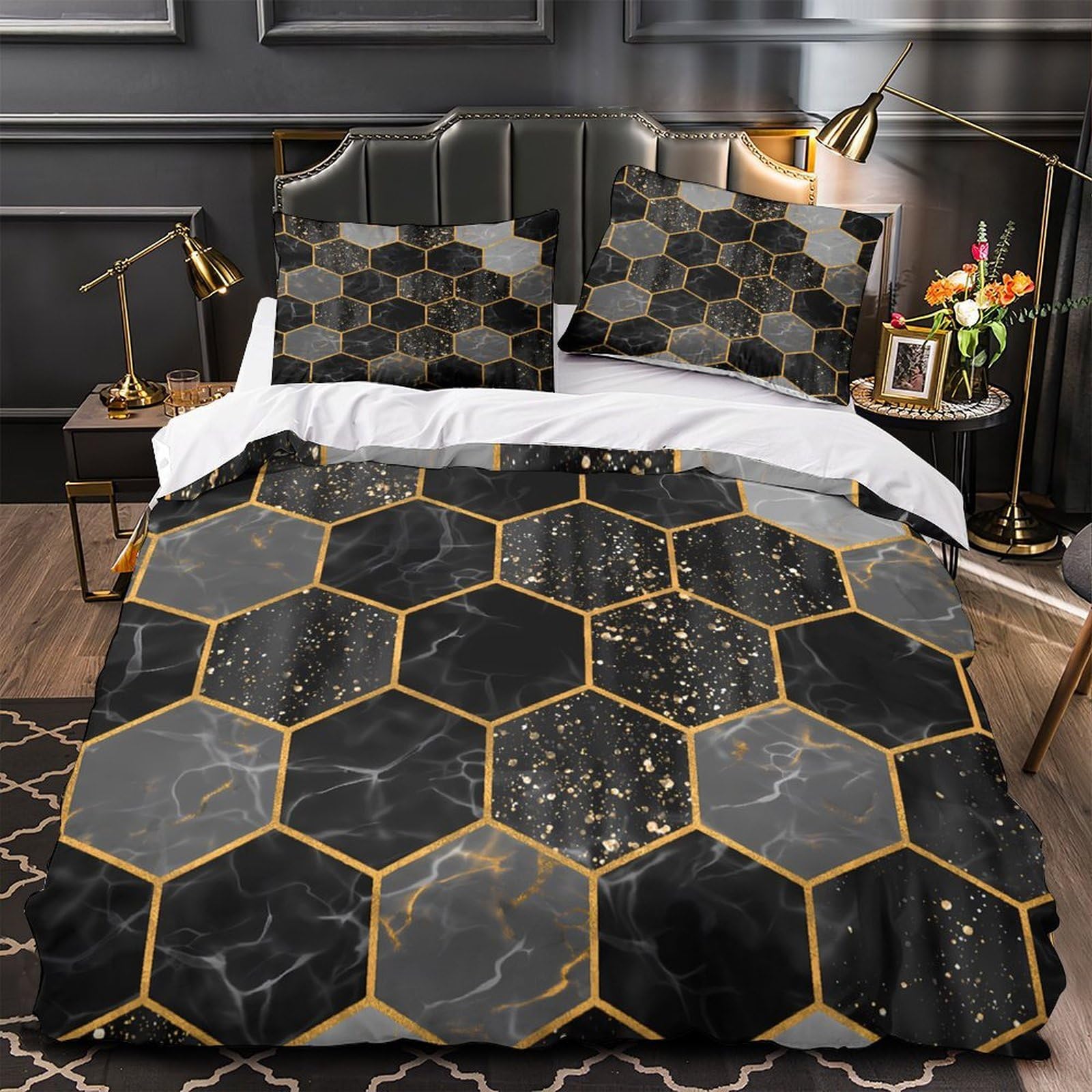 Housse de couette hexagonale 135x200 microfibre pour lit simple garçon