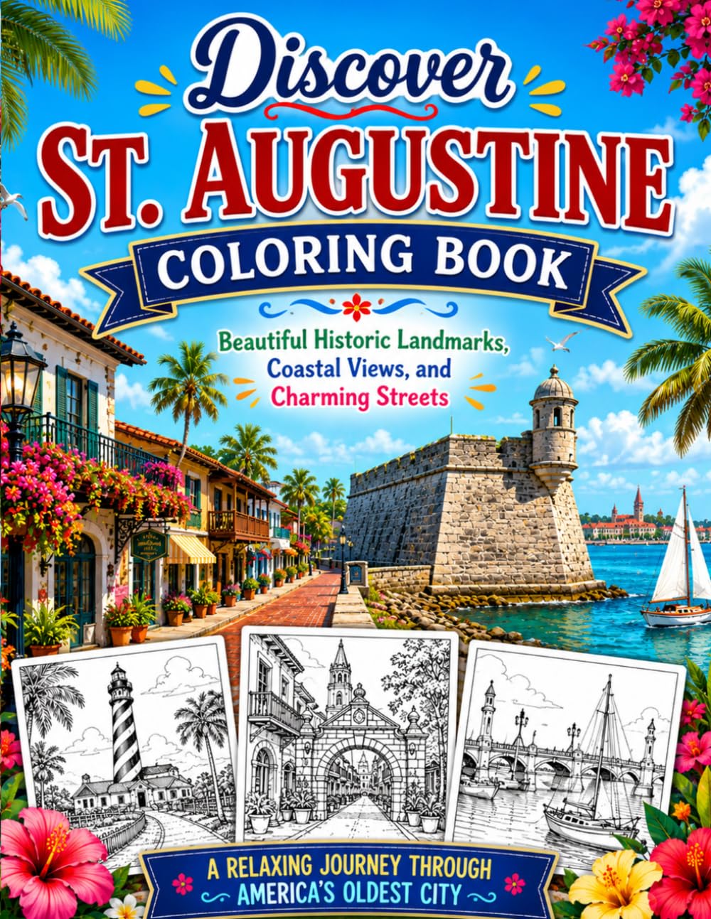 Discover St. Augustine Coloring Book: Beautiful Historic Landmarks, Coastal Views, and Charming Streets