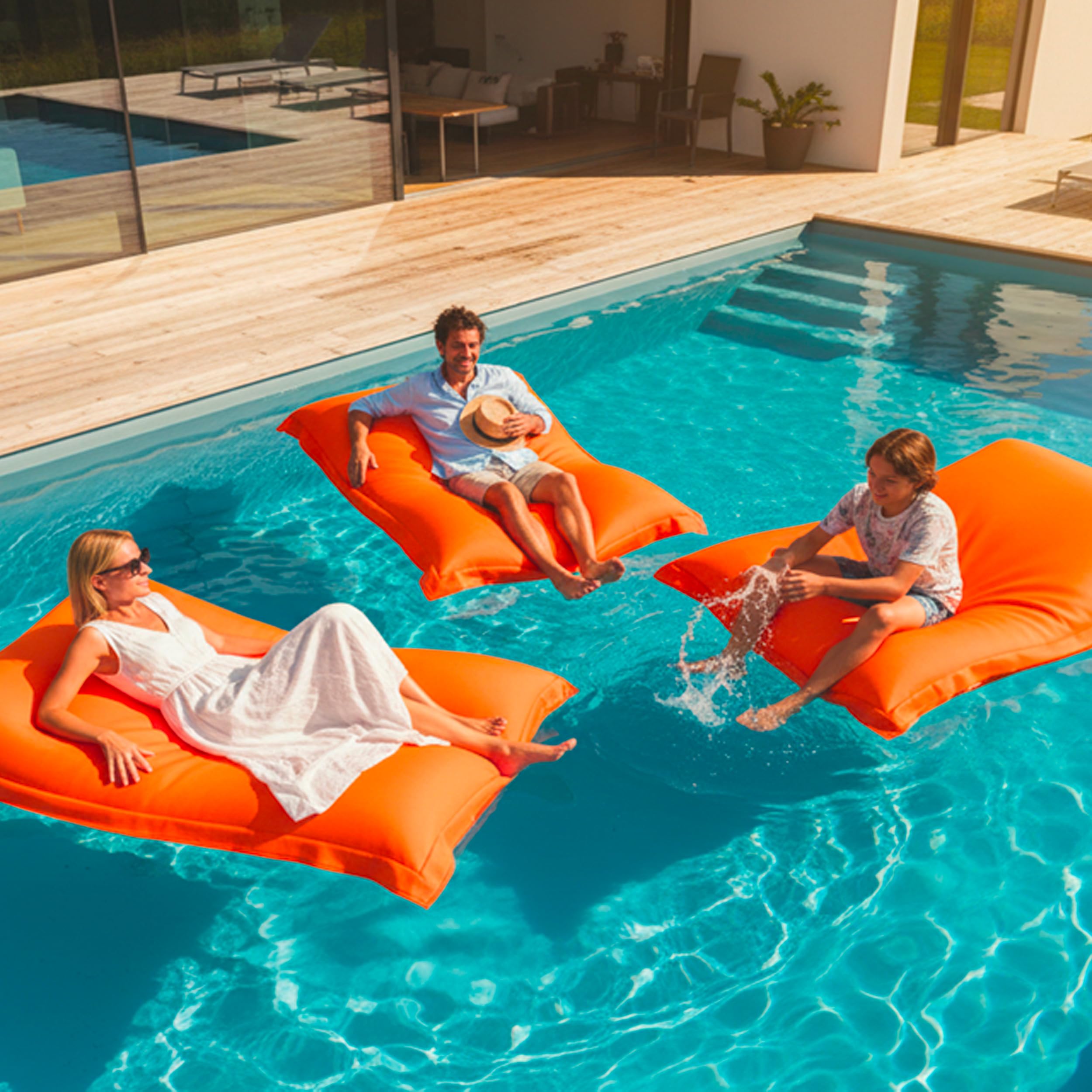 Pouf Géant XXL Déhoussable Flottant pour Piscine Orange LIVEDECO