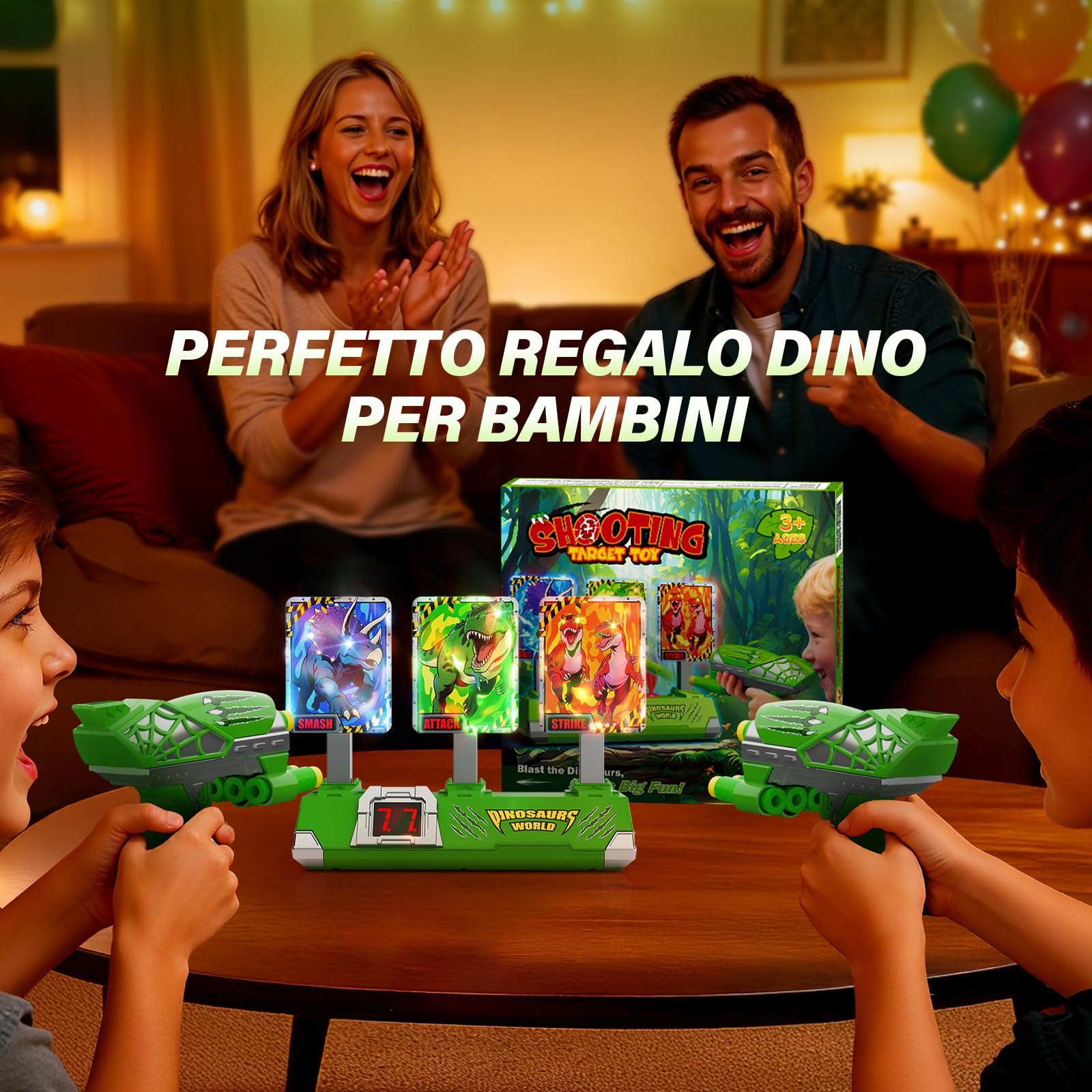 Dinosauri Tiro Bersaglio Bambini Luminosi Elettrico Digitale con Pistola Giocattolo, Esterno Giardino Giochi Bambino 3-12 Anni Regalo Bambino 3 4 5 6 7 8 9 Anni Maschio Gioco Bimbo Regali Compleanno