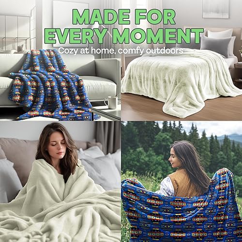 Miniatura 7 de Sacred Thread Manta de forro polar sherpa, manta azteca del suroeste, manta nativa americana para sofá, sofá y cama, manta de invierno reversible