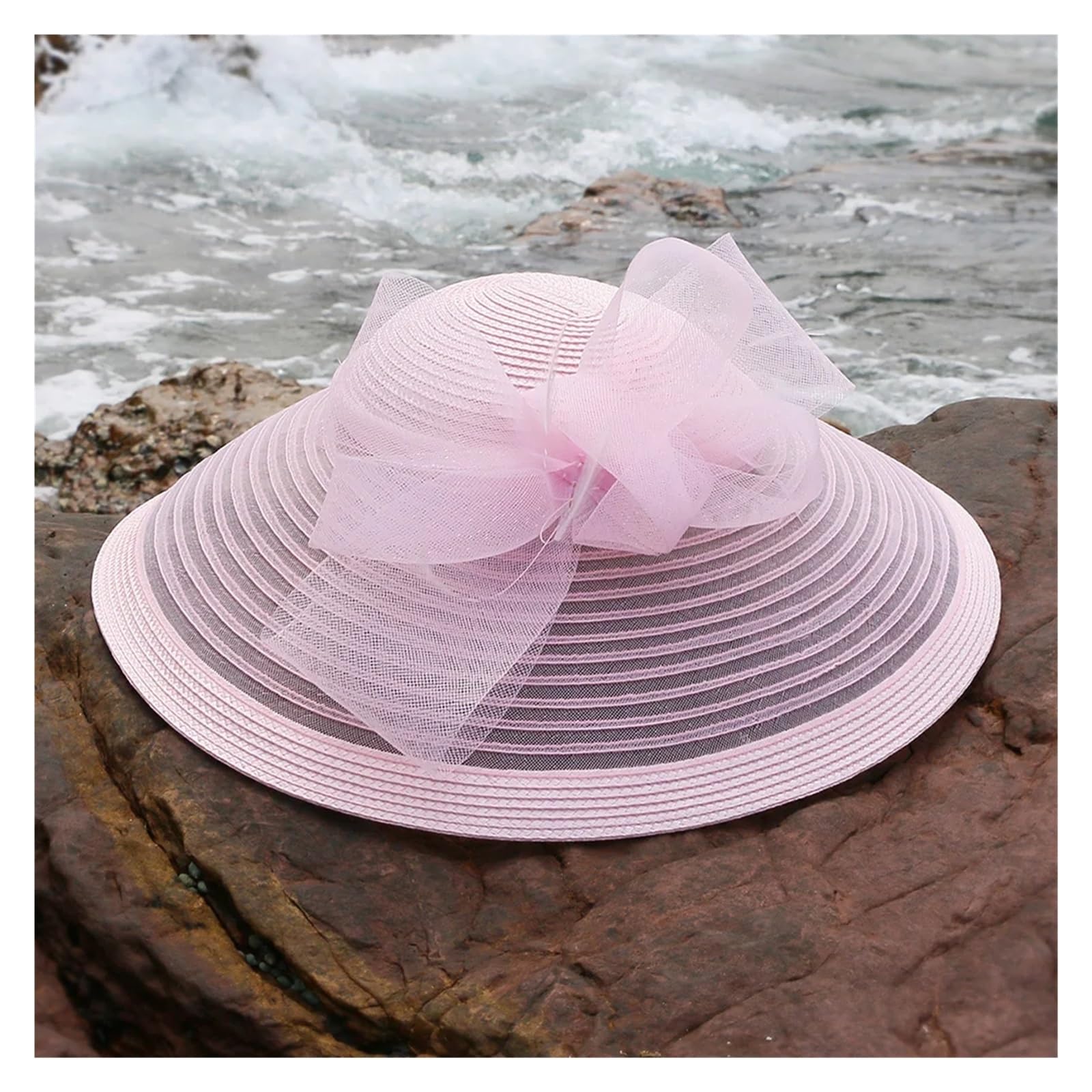 Chapeau De Mariage Elegante Cappello da Cerimonia del tè Kentucky, Bianco, for Donna, a Tesa Larga, Stile Fedora, for Abito Chiesa(Deep Blue)