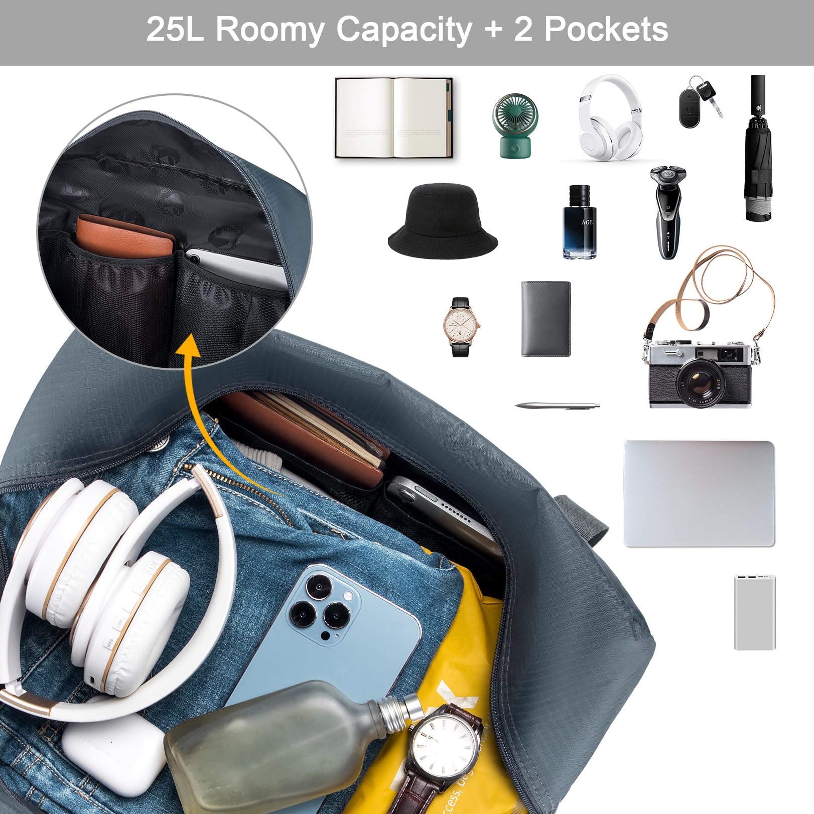 BAGZY Torba Ryanair 40x30x20 Wizz Air Składana Torba Podróżna 25L dla Mężczyzn i Kobiet Bagażs Ręczny Samolot Torebka Wodoodporna Sportowa Bagażs na Rękę Walizka dla Weekender Szpital Kabina Torebki