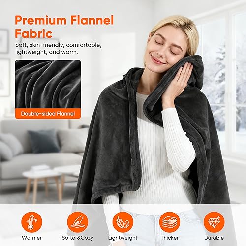 Miniatura 2 de Manta térmica chal portátil inalámbrico con batería con batería recargable de 8000 mAh, manta eléctrica de 61 x 31 pulgadas con 3 niveles de