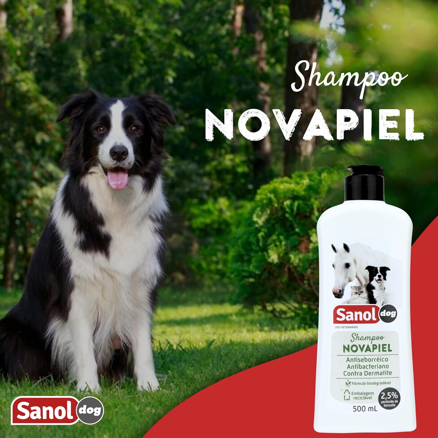 Shampoo Novapiel Sanol Dog , 500 ml, Branco