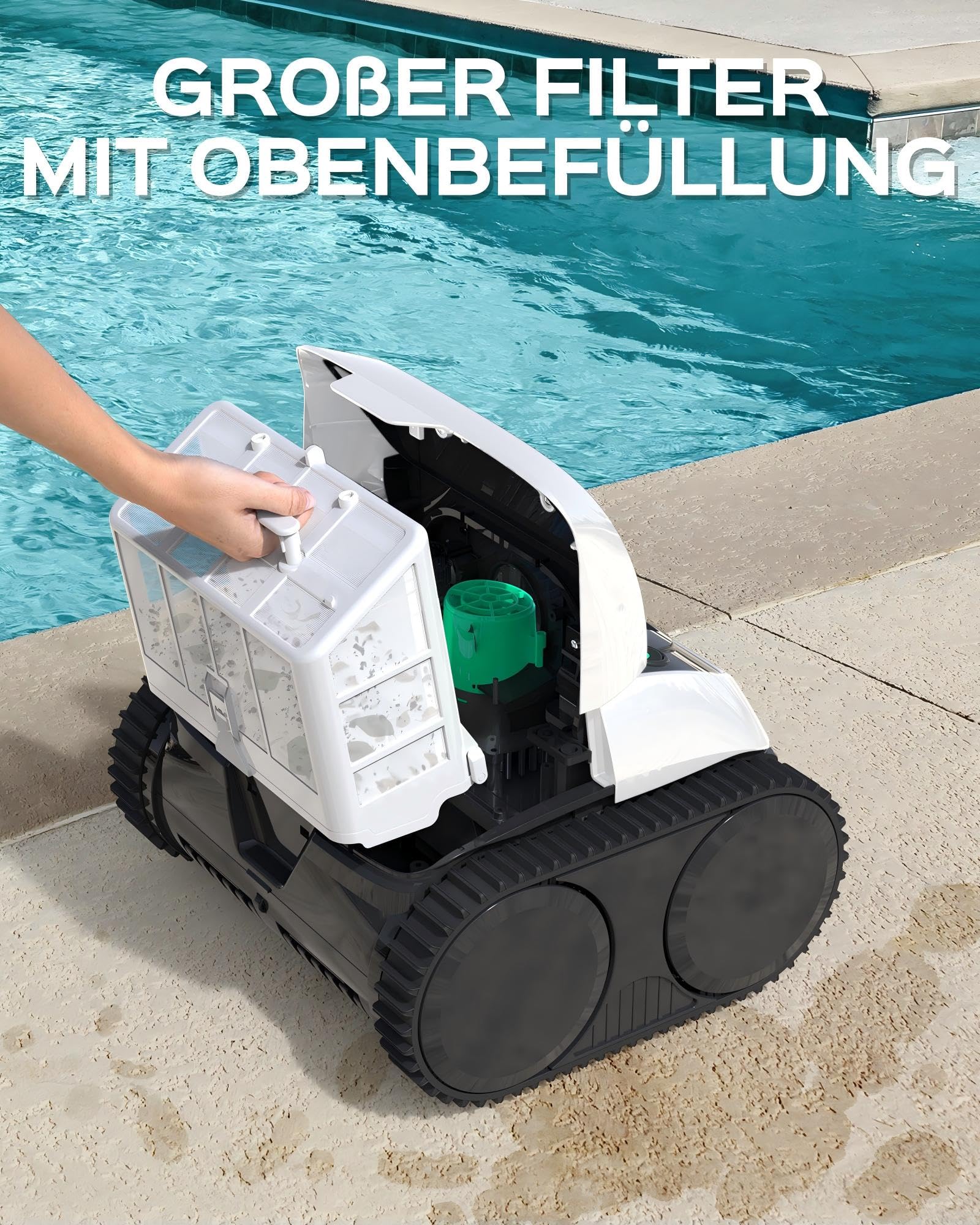 WYBOT C1-Plus Robot Piscine sans Fil Robot Piscine pour Piscines Enterrées & Hors Sol - Nettoyeur 4-en-1 Paroi & Ligne d'eau 160min/160m², Navigation Intelligente, App-Blanc & Vert Clair