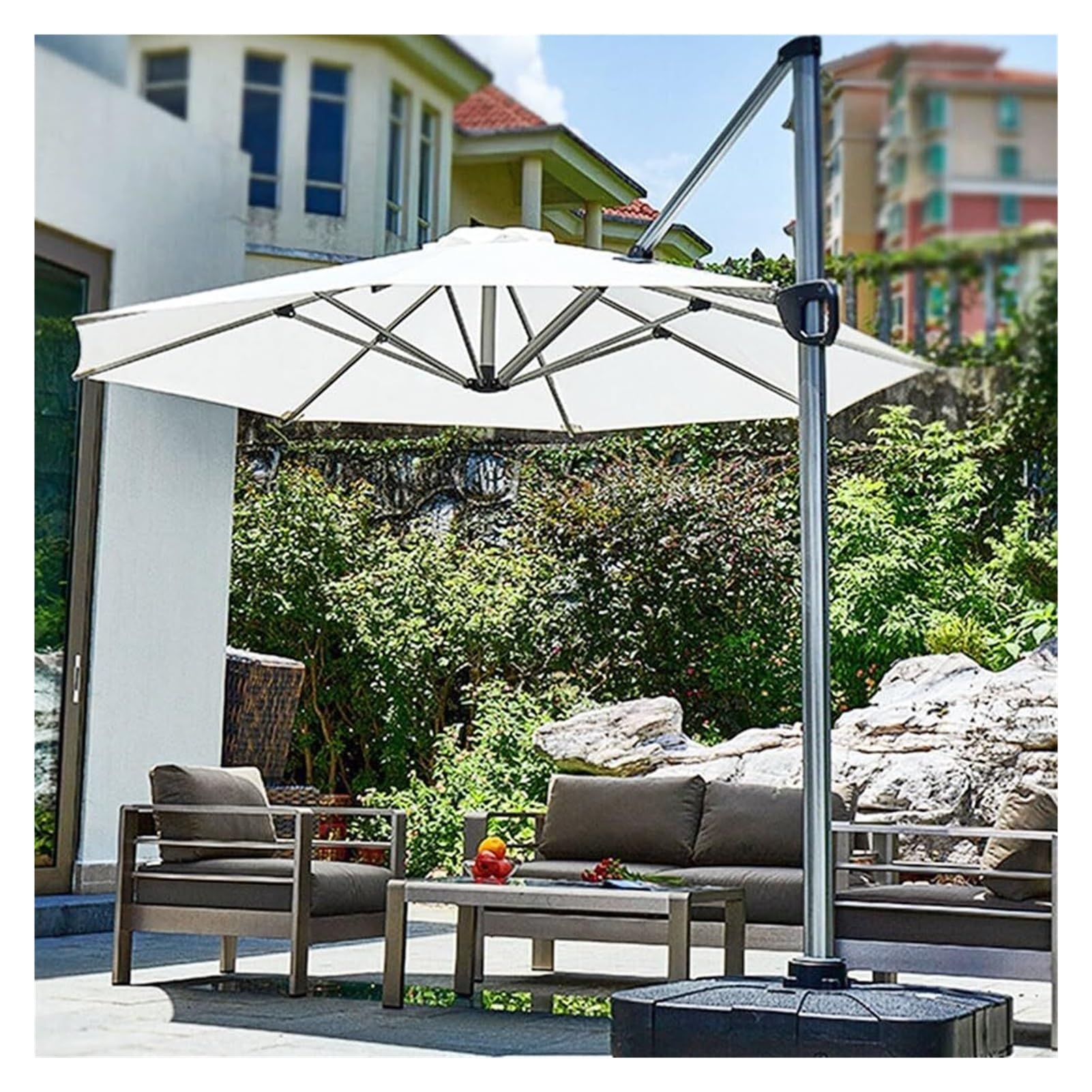 back patio umbrella 10x10ft Square Cantilever Umbrella 360 Rotation Turquoise Blue No Lights