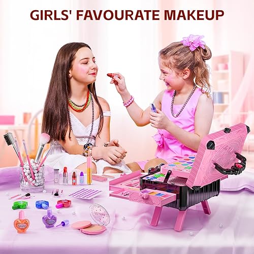 Miniatura 14 de Juegos de maquillaje para niñas – Maquillaje lavable para niños con espejo, tocador real con soporte, kit de maquillaje de princesa perfecto