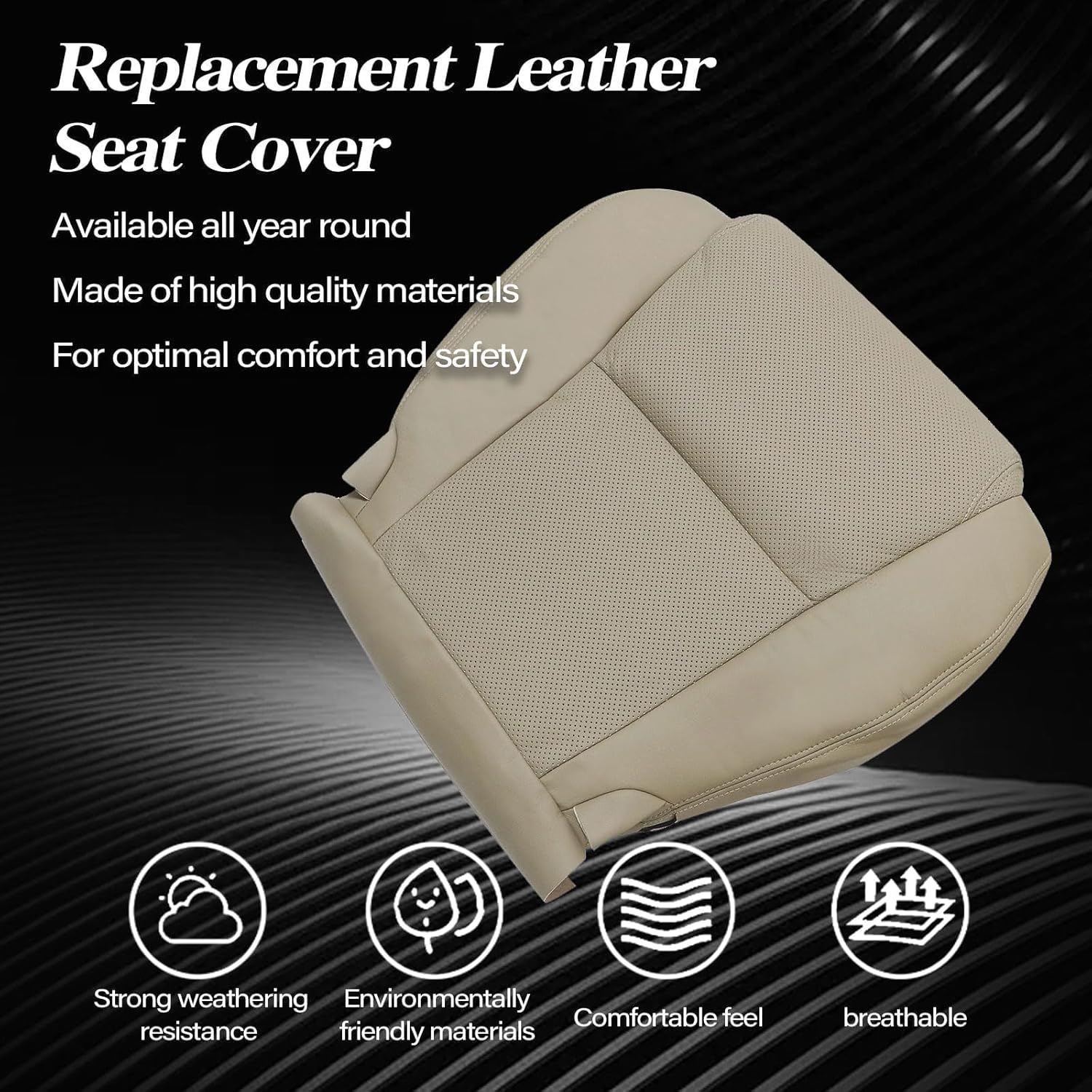 SecosAutoparts Front Driver Side Bottom Perforated Microfiber Leather Replacement Seat Cover #LA00 LA03 Cashmere Tan Compatible with Lexus GS300 GS350 GS430 GS450h GS460 2006 2007 2008 2009 2010 2011