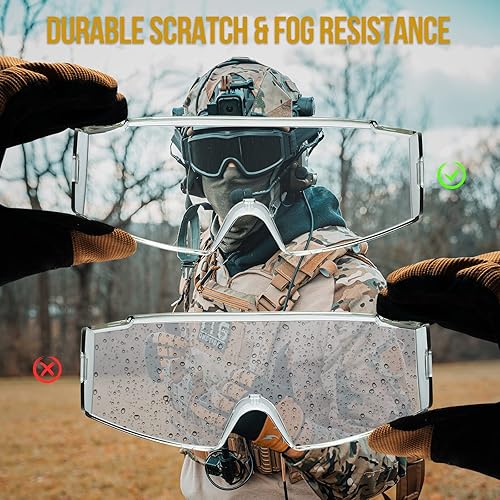 Miniatura 5 de OneTigris Gafas tácticas OTG sobre gafas y máscara de airsoft X Storm Máscara de malla plegable con parche de moral de mandíbula de tiburón extraíble