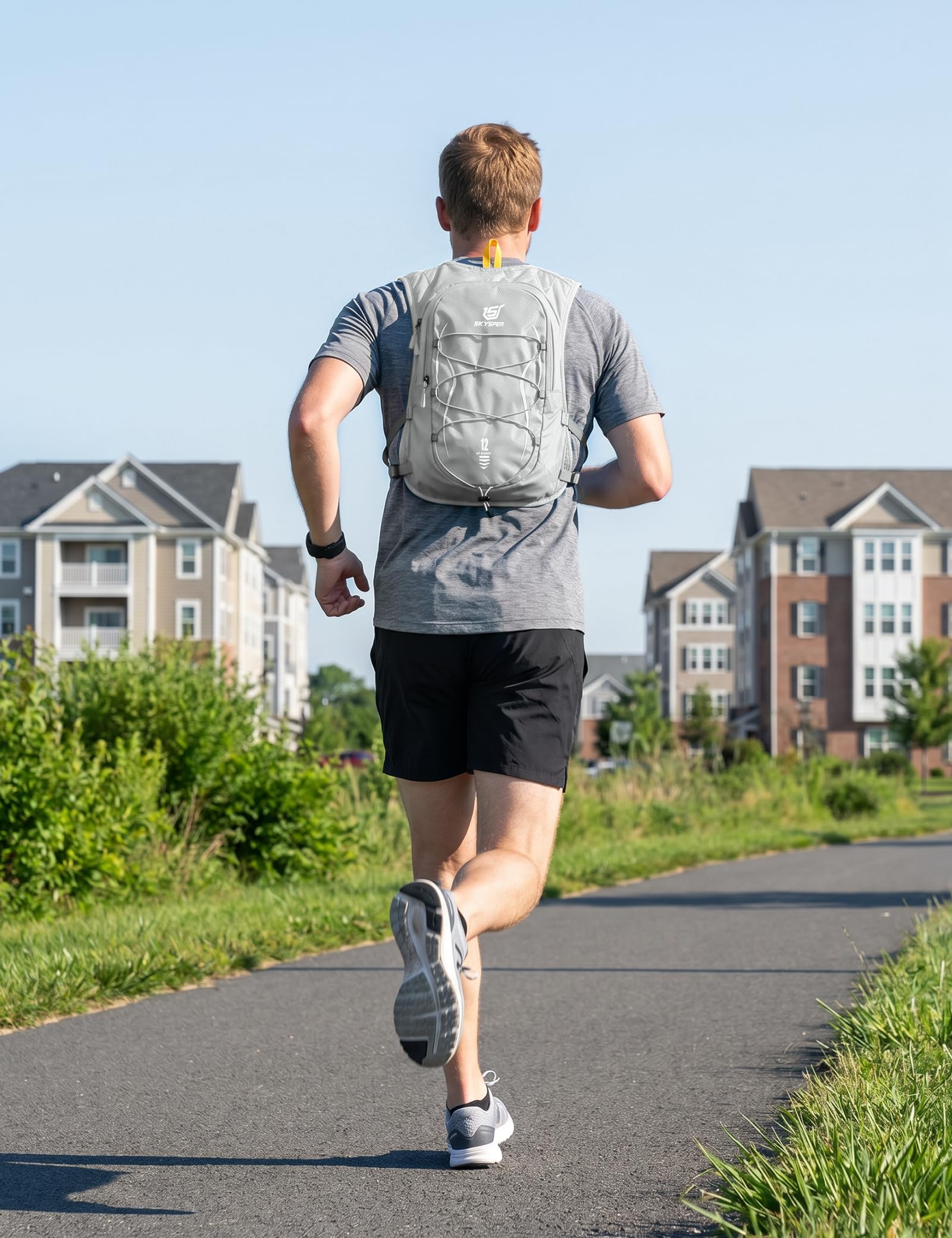 SKYSPER Kamizelka do biegania szlakowego 12 l z butelką 500 ml torba nawilżająca kurtka do biegania odblaskowa oddychająca kieszeń na telefon Mężczyzna Kobieta Maraton Jogging