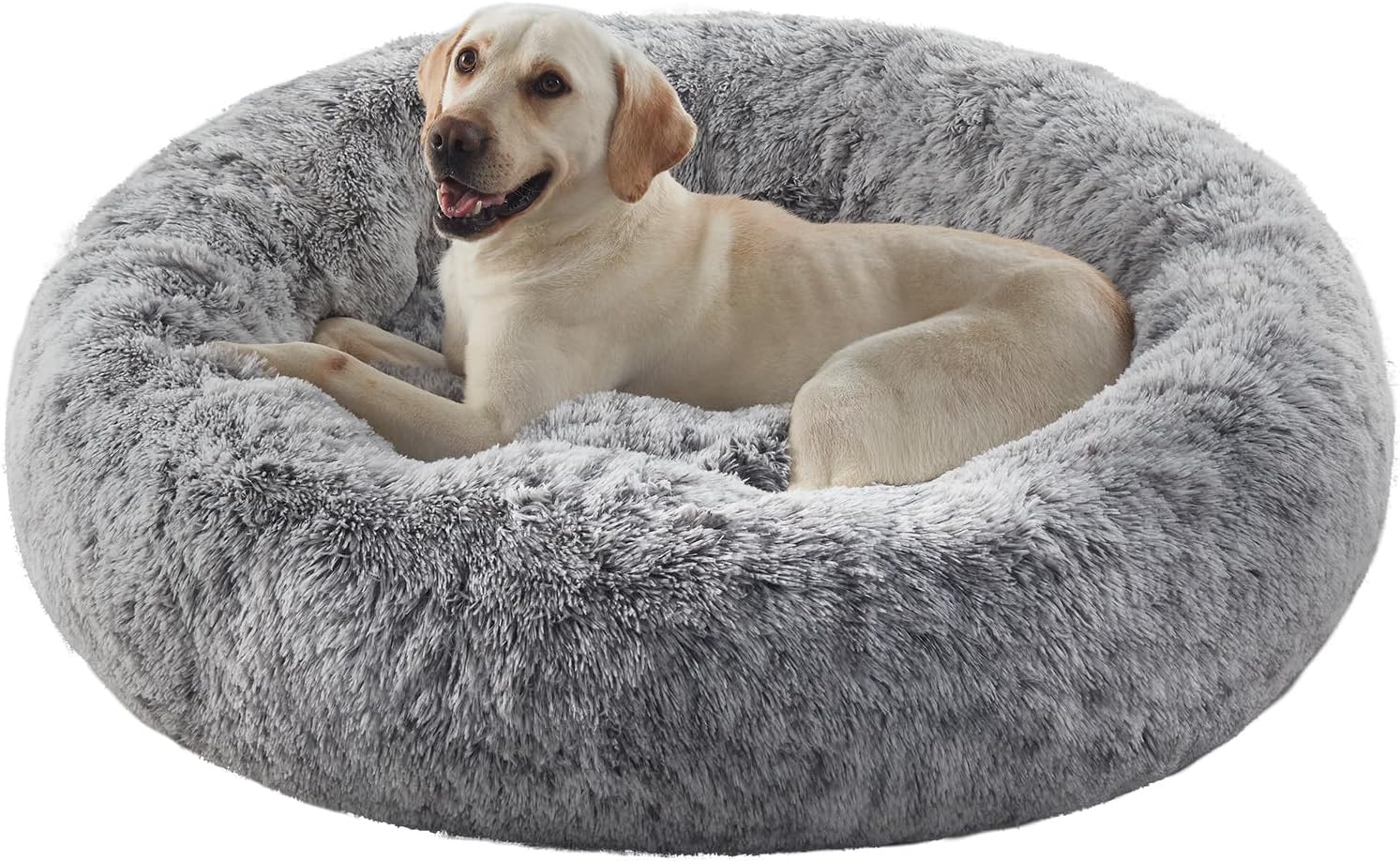 Cama para perros extragrandes con forma de dona de 45 pulgadas, cama redonda calmante y esponjosa para mascotas con funda extraíble y lavable, se