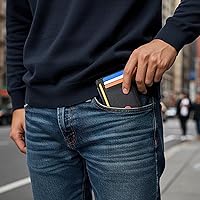 Vista 141 de Buffway - Billetera delgada minimalista de cuero con protección RFID para hombre y mujer Café Lichee