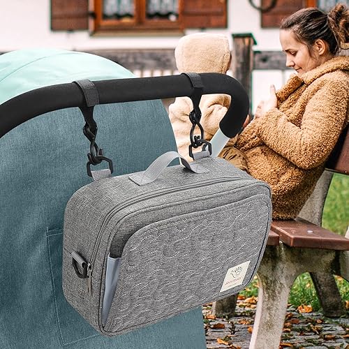 Miniatura 5 de Accmor Organizador de cochecito, organizador universal para cochecito con bolsillo aislado para portavasos y bolsa de cochecito de gran capacidad,