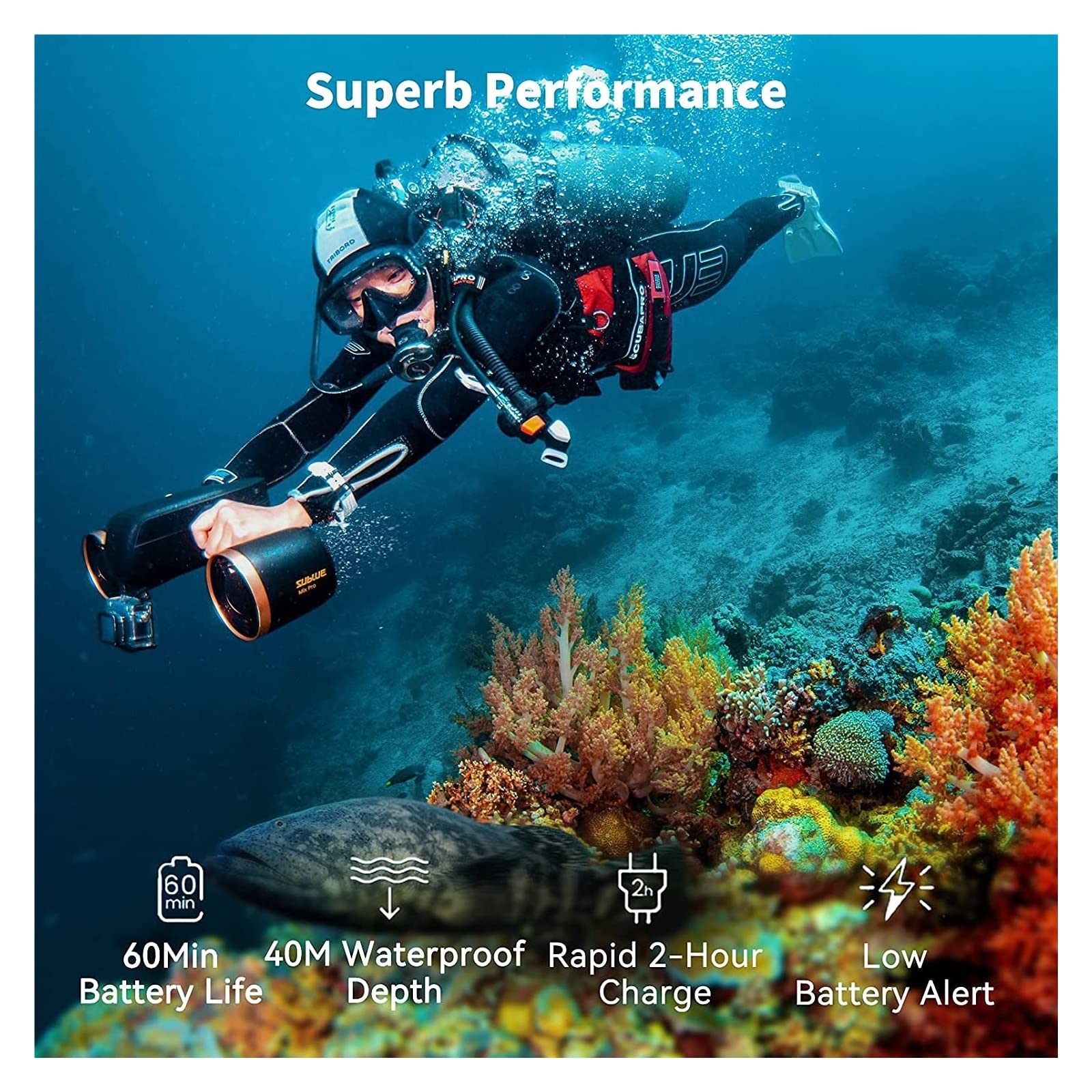 Scooter subacqueo elettrico, Il motorino subacqueo del mare 4.3Mph si raddoppia l'attrezzatura di immersione subacquea del motorino 60mins del motorino di immersione 40M for la piscina per sport acqua