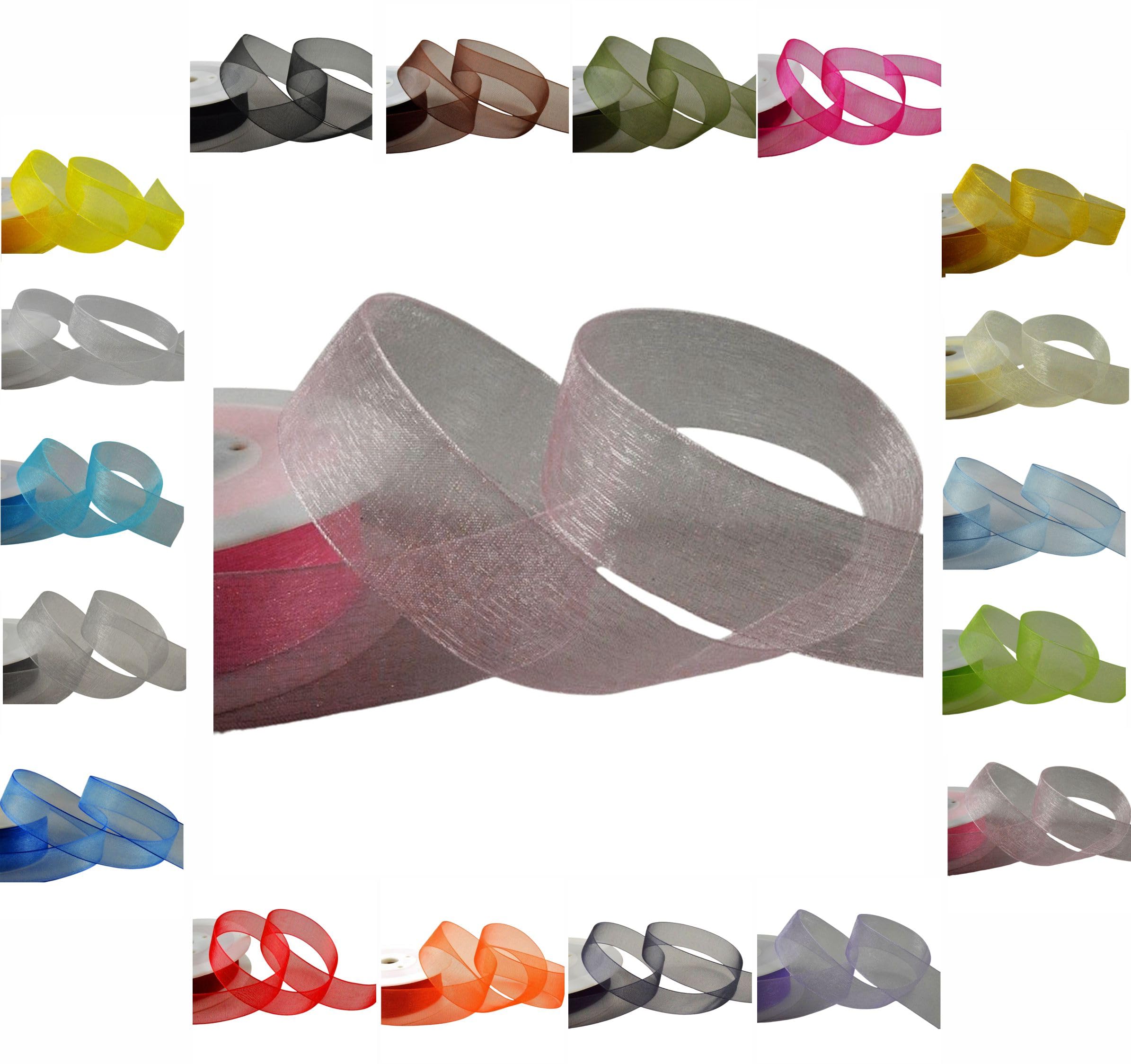 50m / 25m Roll Luxury Organza Woven Edge Ribbon Reel Rolls 3mm, 9mm, 15mm, 25mm, 40mm (Baby Pink, 40mm x 25 Metres)