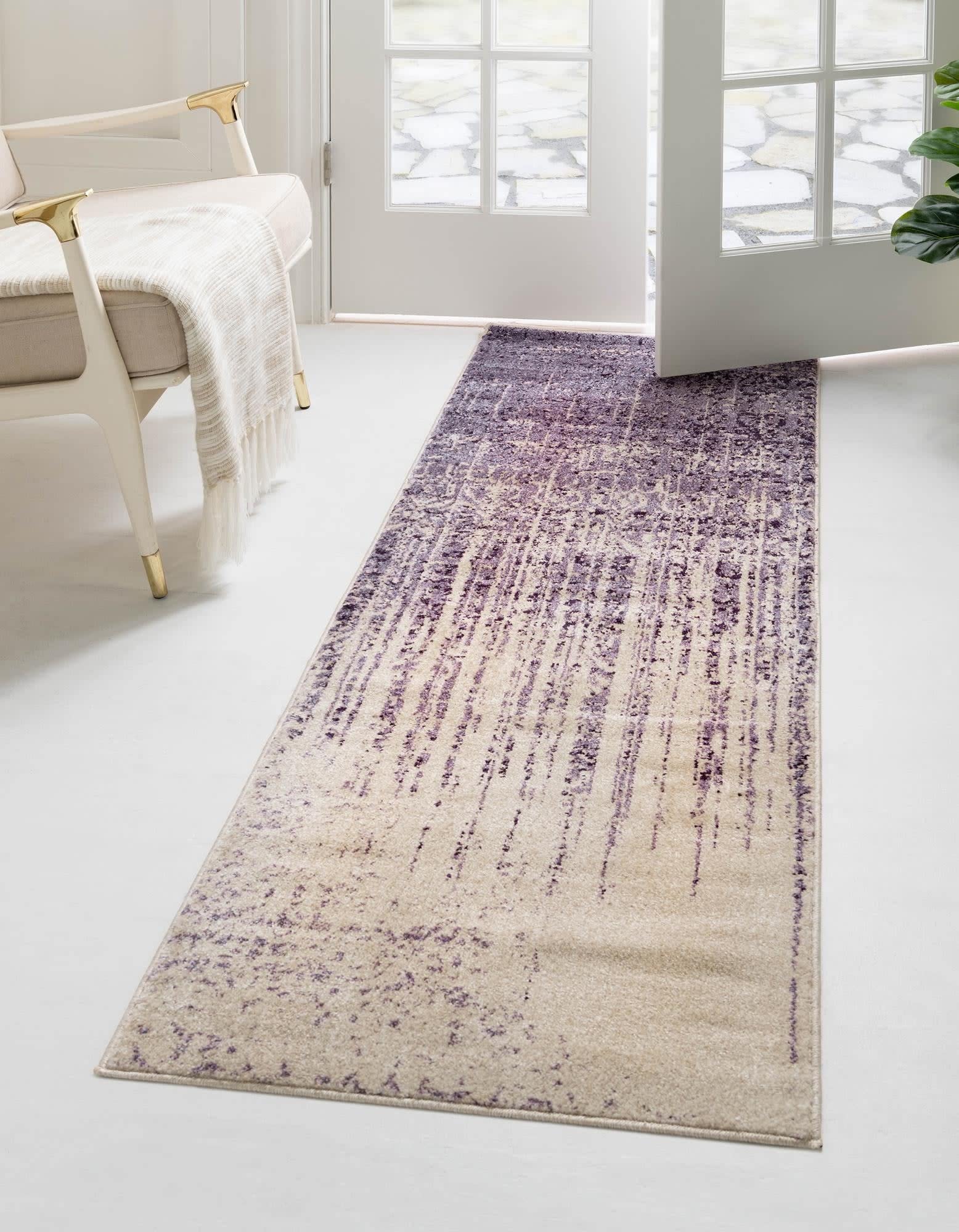 Unique Loom Del Mar Collection Area Rug - Jennifer (2' 7" x 10' Runner, Purple/Ivory)