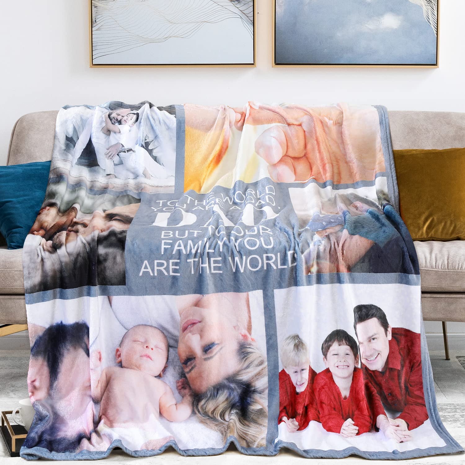 Photo Blanket Personalised for Adults 130 X 150cm, Custom Blanket with Photos, Customise Blanket for Birthday Gifts for Women Her Him Dad Mom