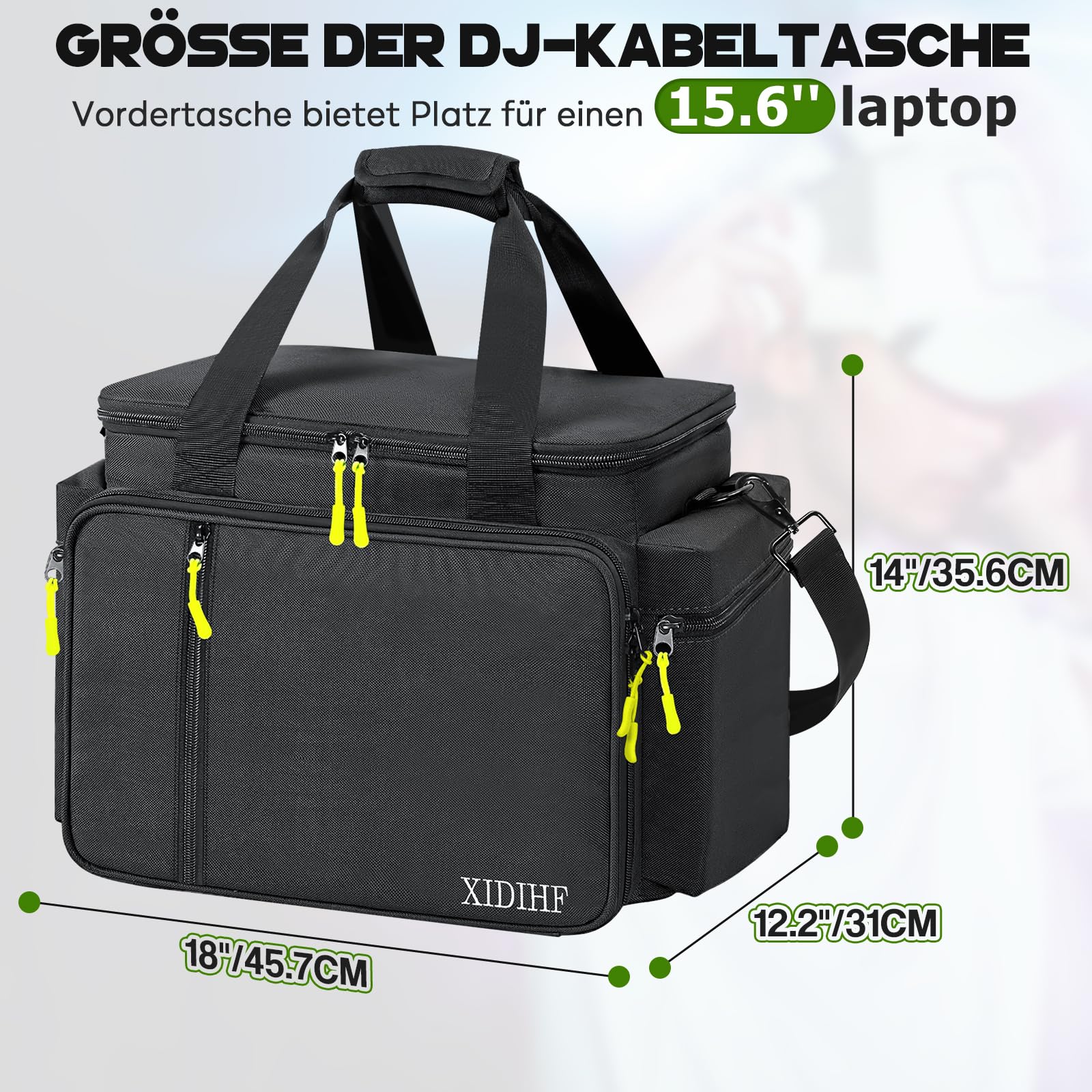 SUNDOY DJ - Bolsa organizadora de Cables con Base Acolchada extraíble y divisores, para Equipo de DJ, Cables de Audio y Accesorios de música, Negro, 45.7 x 31 x 35.6-cm, Tejido Impermeable