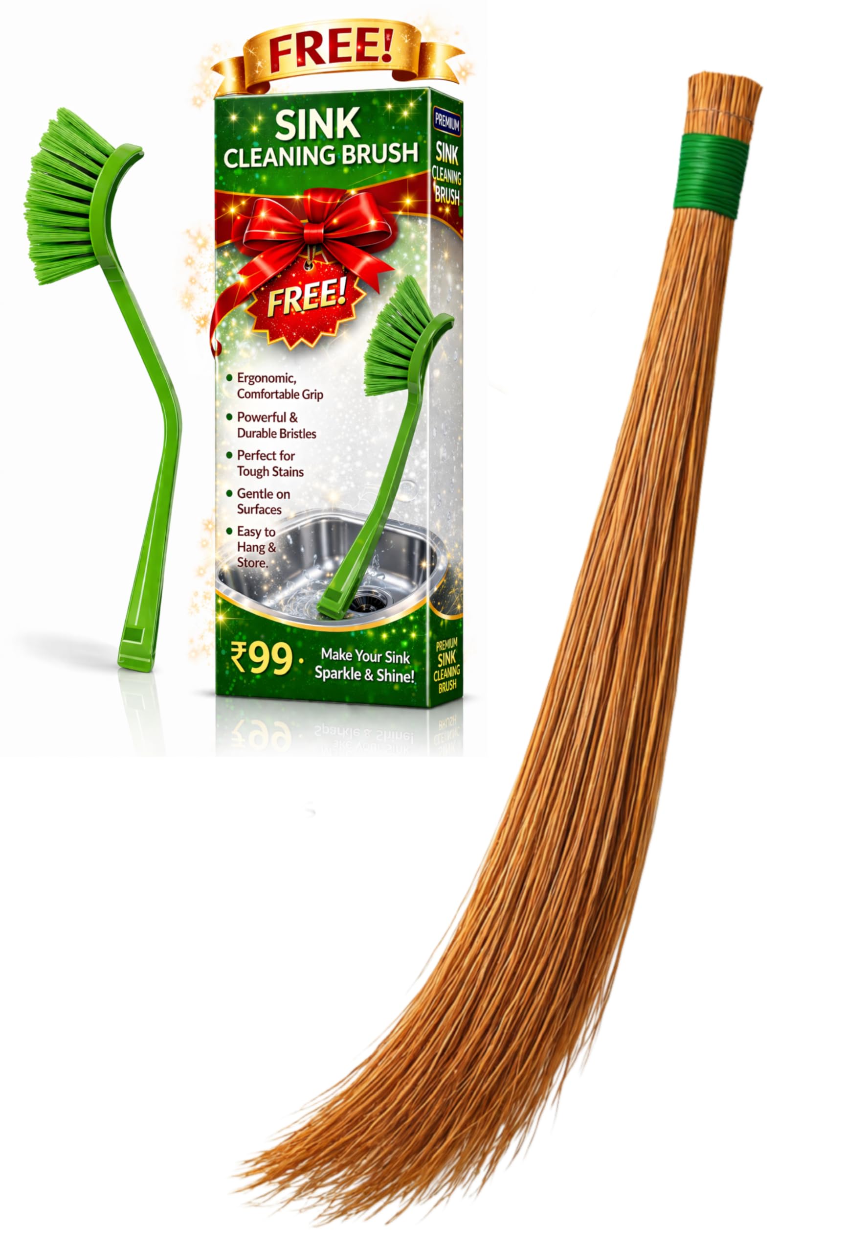 Durable Coconut Fiber Jhadu Coconut Broom for Floor Cleaning 210 Gram Natural Broom Stick 95 cm Long Bamboo Handle Eco Friendly 1 Pc Cleaning Jhadu for Bathroom Outdoor Wet Floor Home Use-image-11