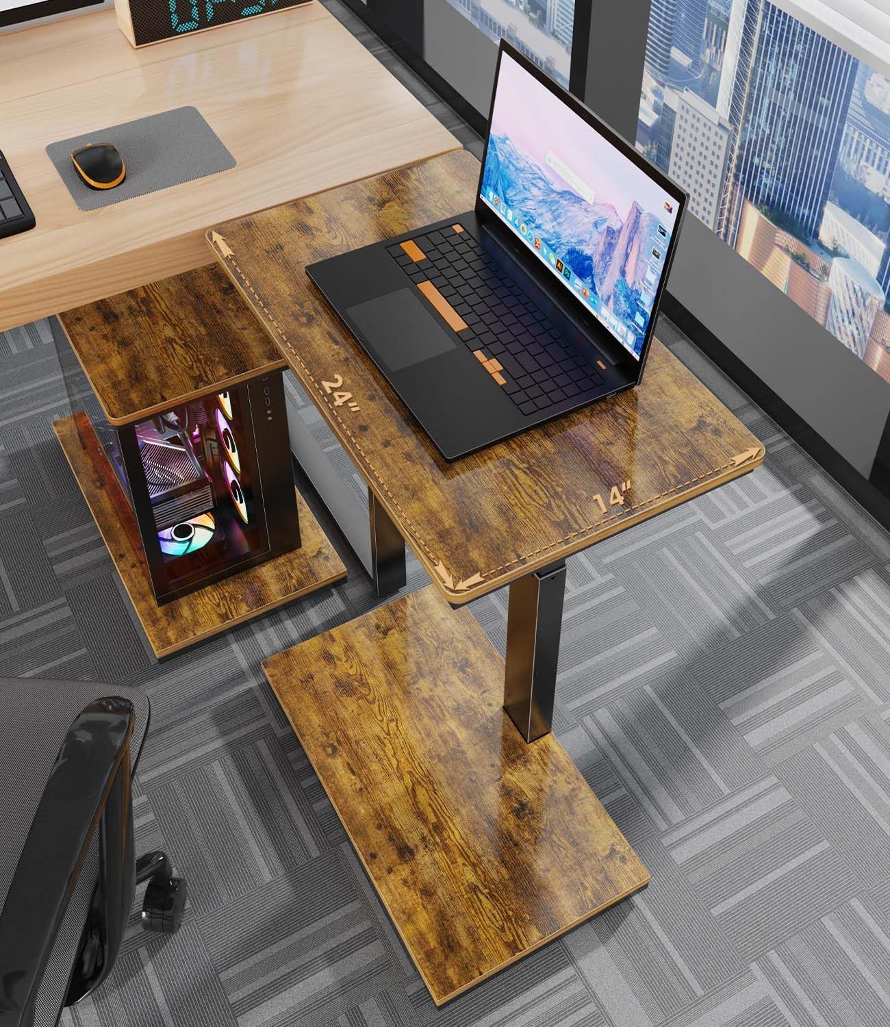 Computer Tower Stand with Charging Station & USB Ports - Adjustable Height PC Stand 2-Tier, Under Desk for ATX-Case with Wheels, CPU Holder for Office, Home, Gaming Room