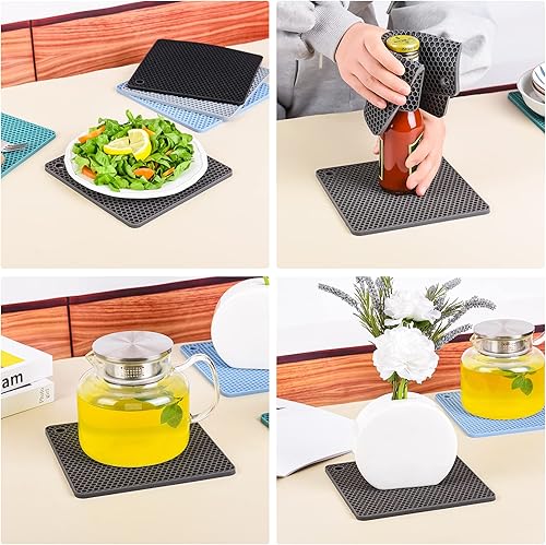 Miniatura 6 de IFFMYJB Alfombrilla de silicona para salvamanteles, soportes de silicona para ollas y sartenes calientes, tapete multiusos resistente al calor,