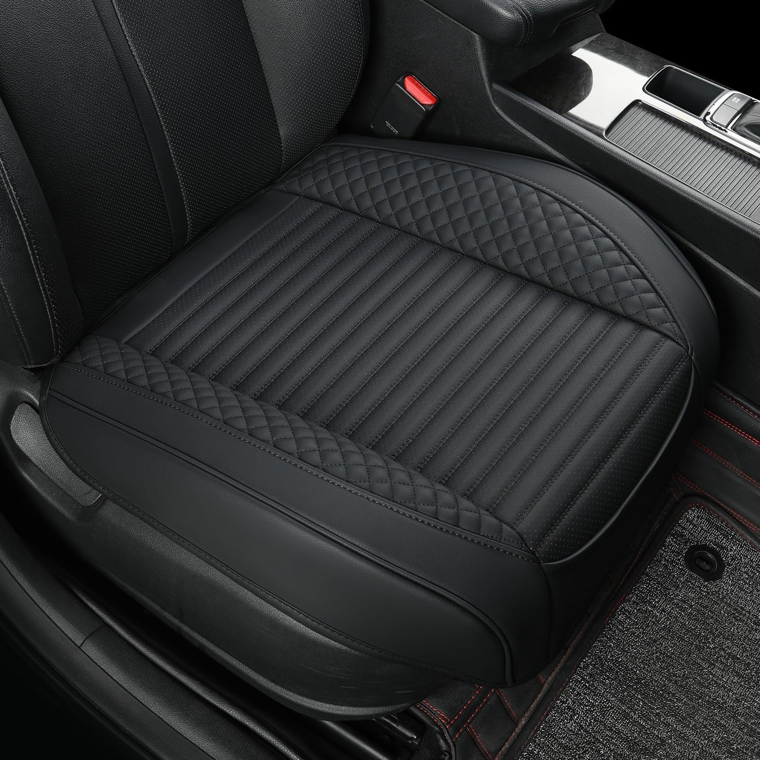 Leather Car Seat Cover,Front Seat Bottom Seat Cushion Cover,All-Inclusive cab seat Protectors,Suitable for 95% Vehicles,Anti-Slip and Side Wraps-(Dimensions: 22'' x 20.8'') 2 PCS Black