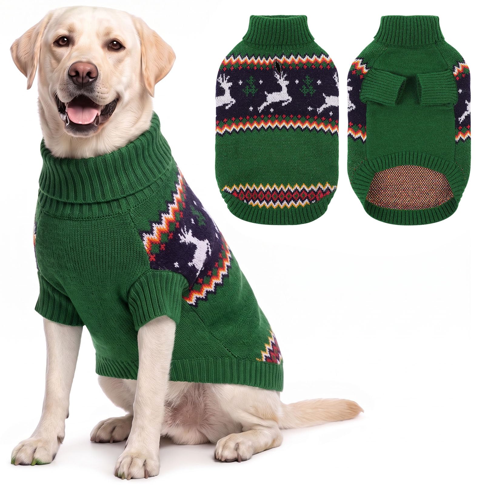 Queenmore Maglione Natale Cane Bassotto Caldo Elastico Collo Alto | Maglia Termica Cane Per Chihuahua, Bulldog Francese, Barboncino, Lavabile In Macchina - Taglia XL, Xmasdeer