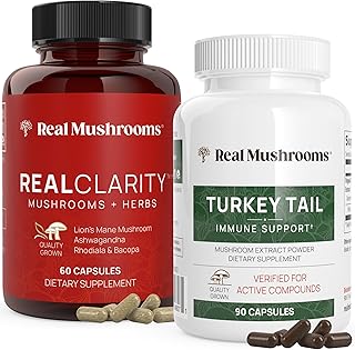 Real Mushrooms RealClarity (60ct) and Turkey Tail (90ct) Capsules Bundle - Mushroom Supplement for Mental Clarity, Focus &...