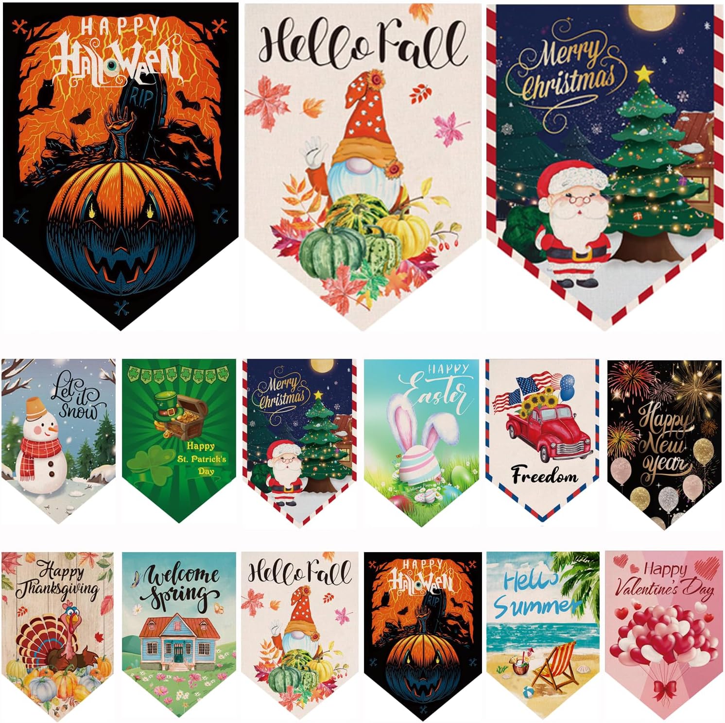 CDLong Seasonal Garden Flag Set of 12 Double Sided 12.5 x 18 Inch Yard Flag,Small garden flags for outside, Artist Rendered Christmas Spring Seasonal Flag for Outdoor Holiday Decorations