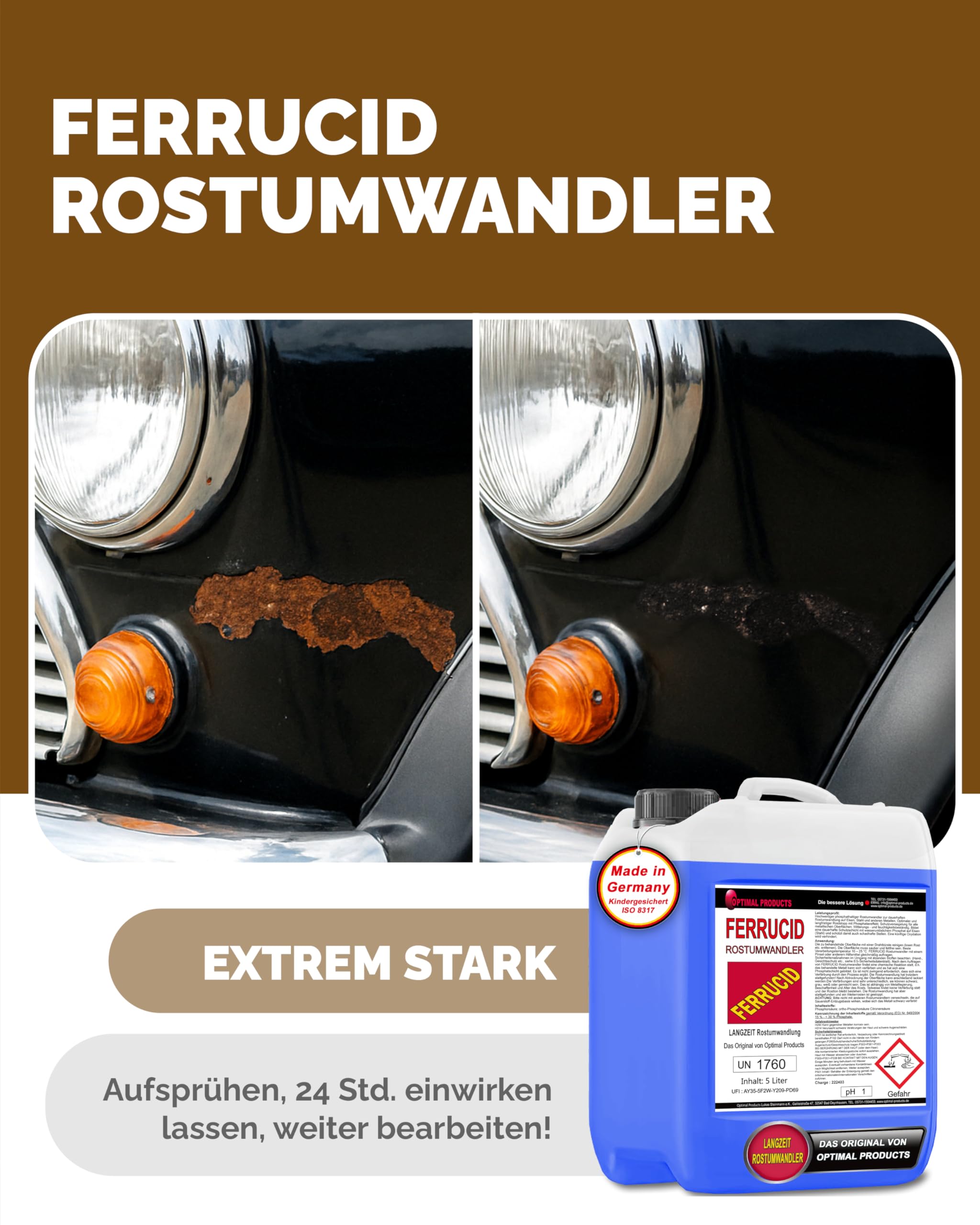 Optimal Products Rostumwandler 5l - Rostentferner und Rostschutz mit Phosphatiereffekt - Anwendbar auf allen metallischen Flächen - Sprühbar